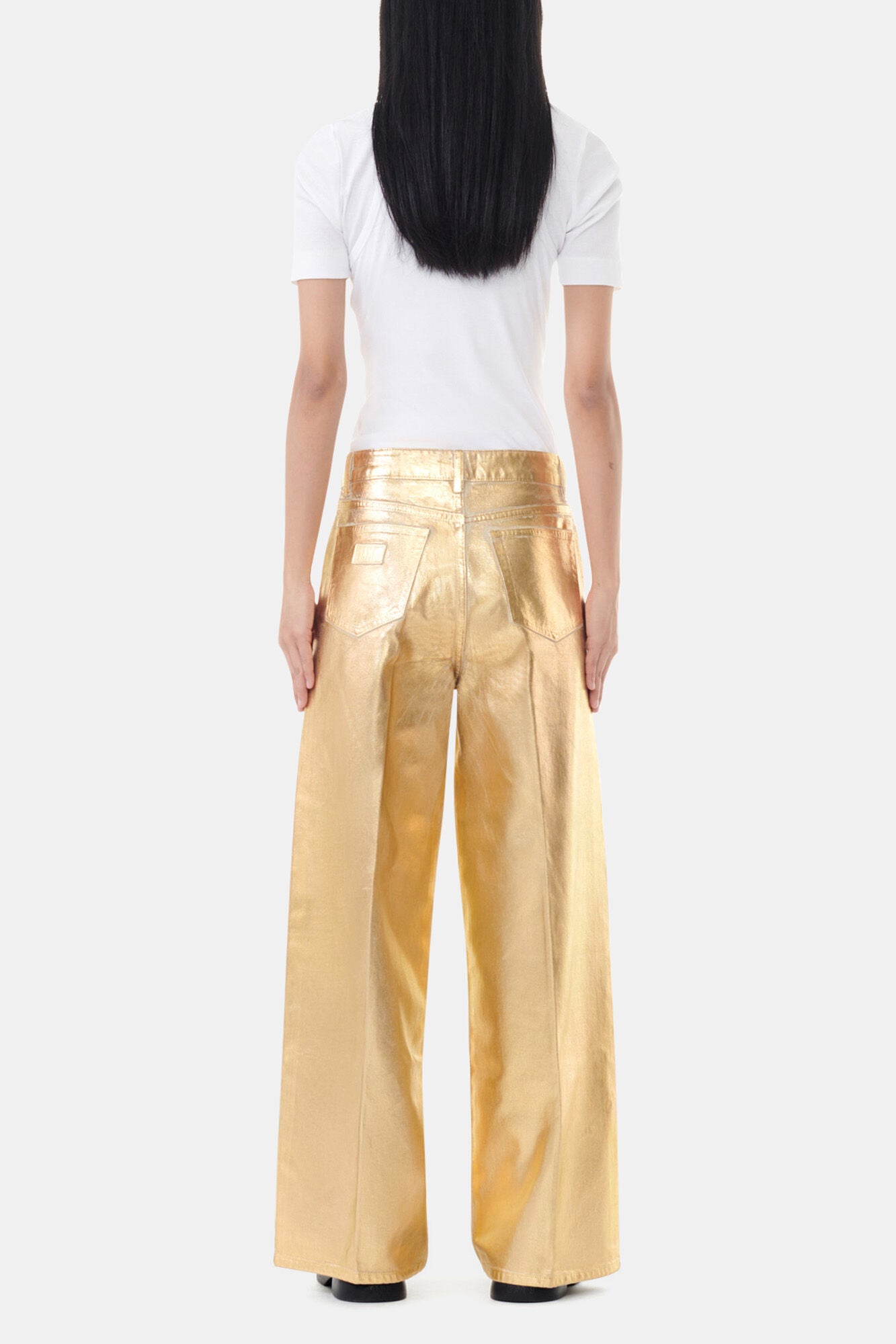 Gold Foil Wide Jeans - GANNI
