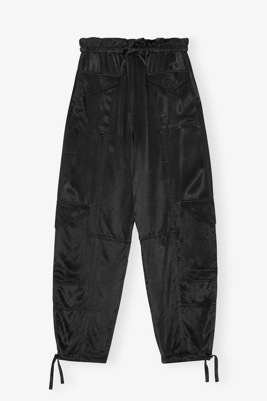 Black Washed Satin Pocket Pants - GANNI