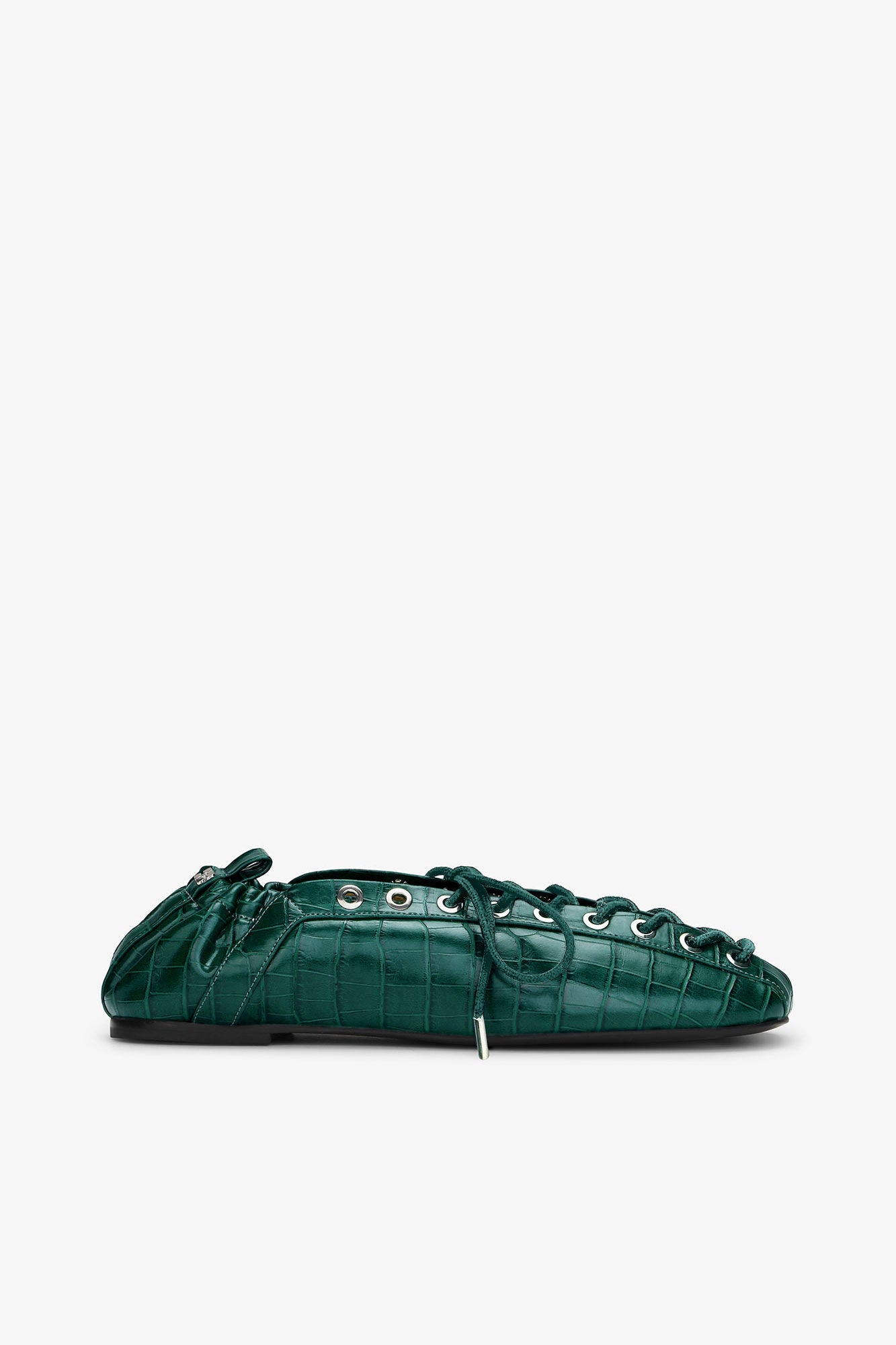 Lace-Up Ballerinas in Green Croco - GANNI