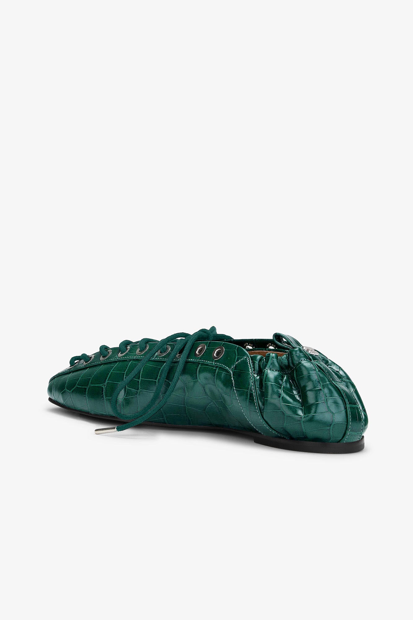 Lace-Up Ballerinas in Green Croco - GANNI