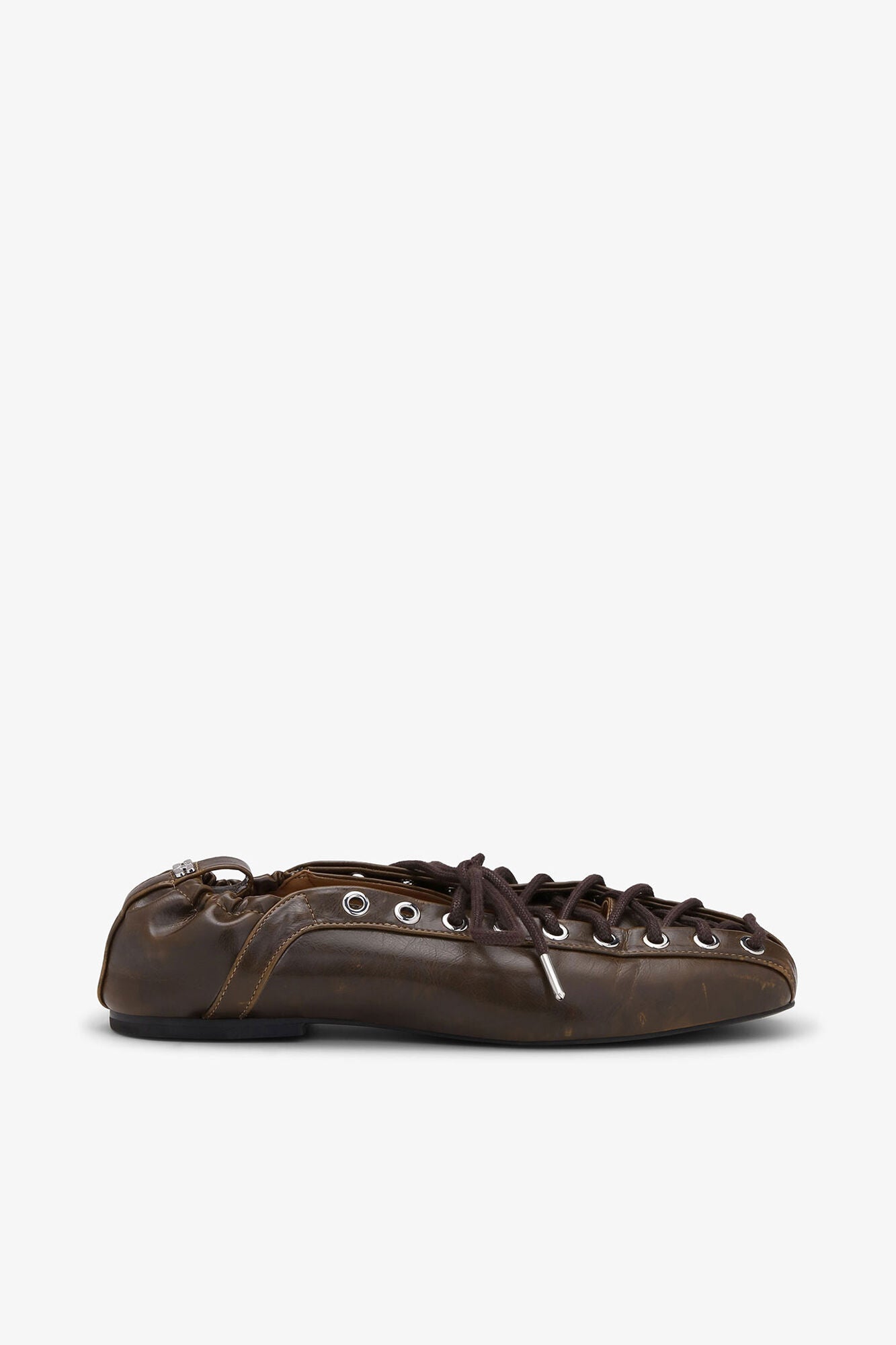 Lace-Up Ballerinas in Dark-Olive Oleatex - GANNI