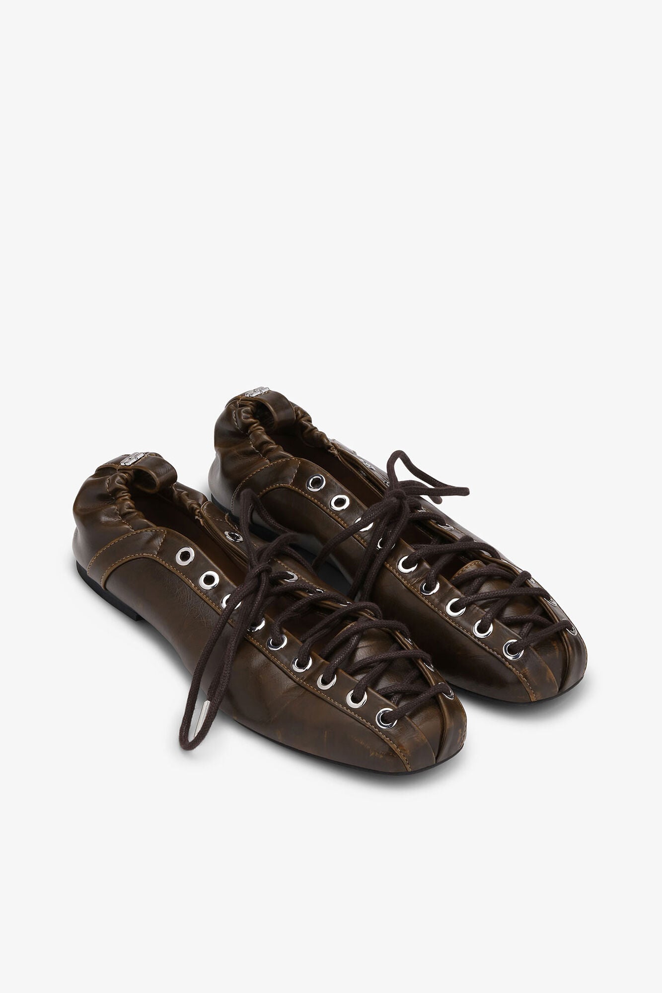 Lace-Up Ballerinas in Dark-Olive Oleatex - GANNI