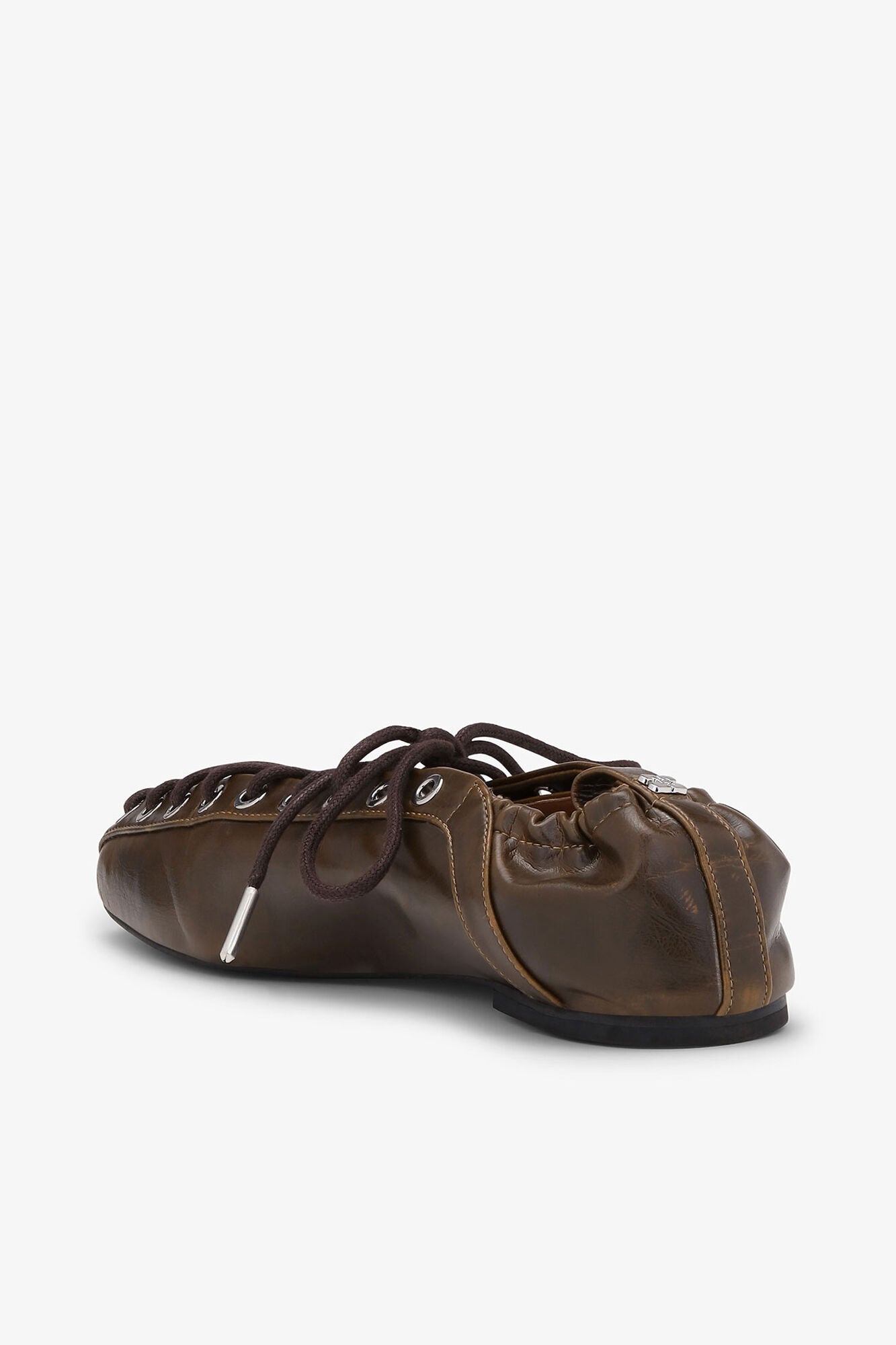 Lace-Up Ballerinas in Dark-Olive Oleatex - GANNI