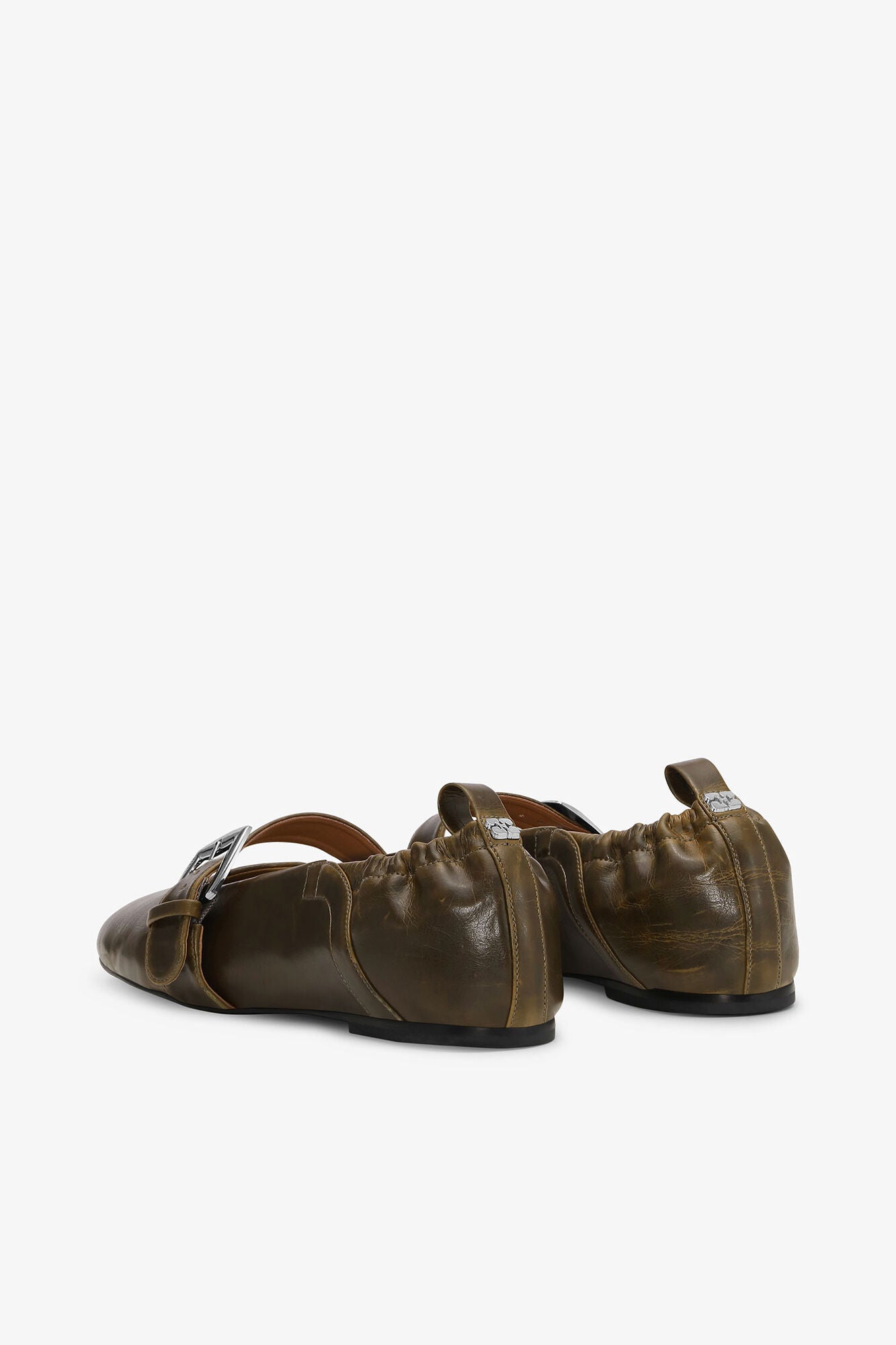 Buckle Strap Ballerinas in Dark-Olive - GANNI