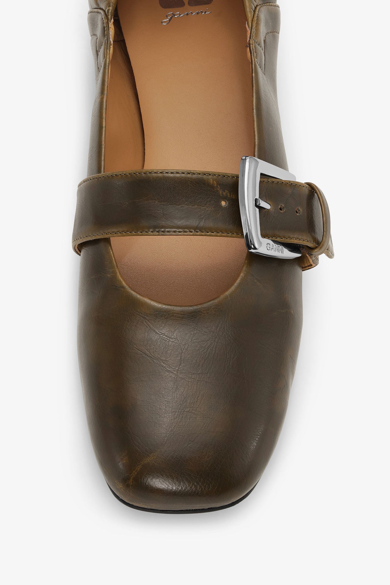 Buckle Strap Ballerinas in Dark-Olive - GANNI