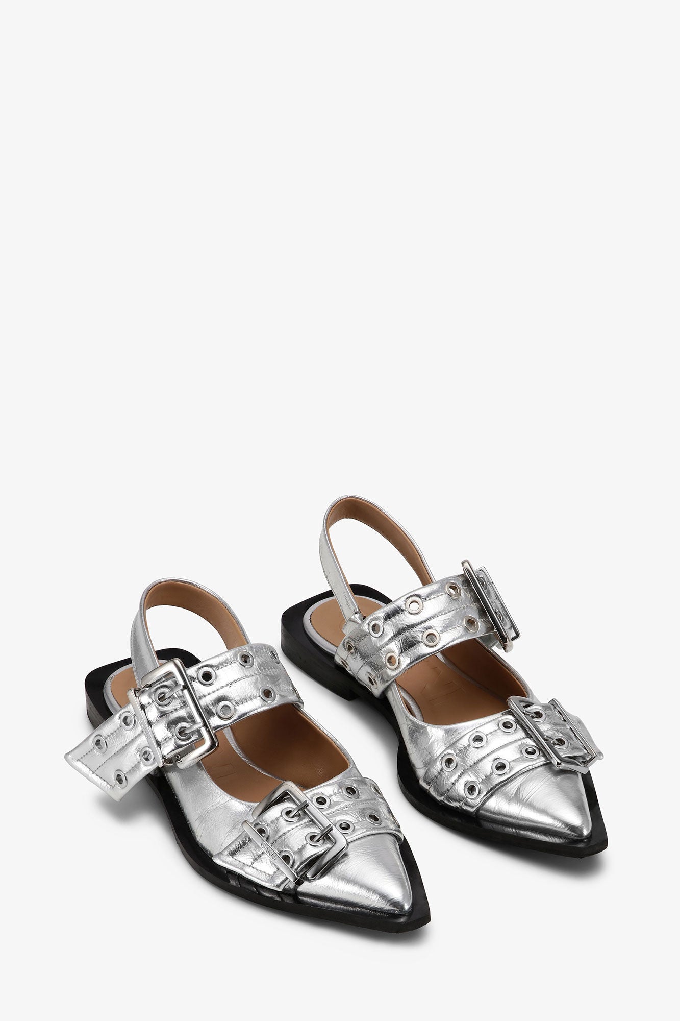 Feminine Buckle Ballerinas in Silver - GANNI