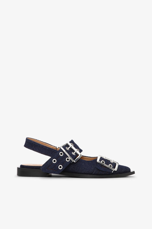 Denim Feminine Buckle Ballerinas - GANNI