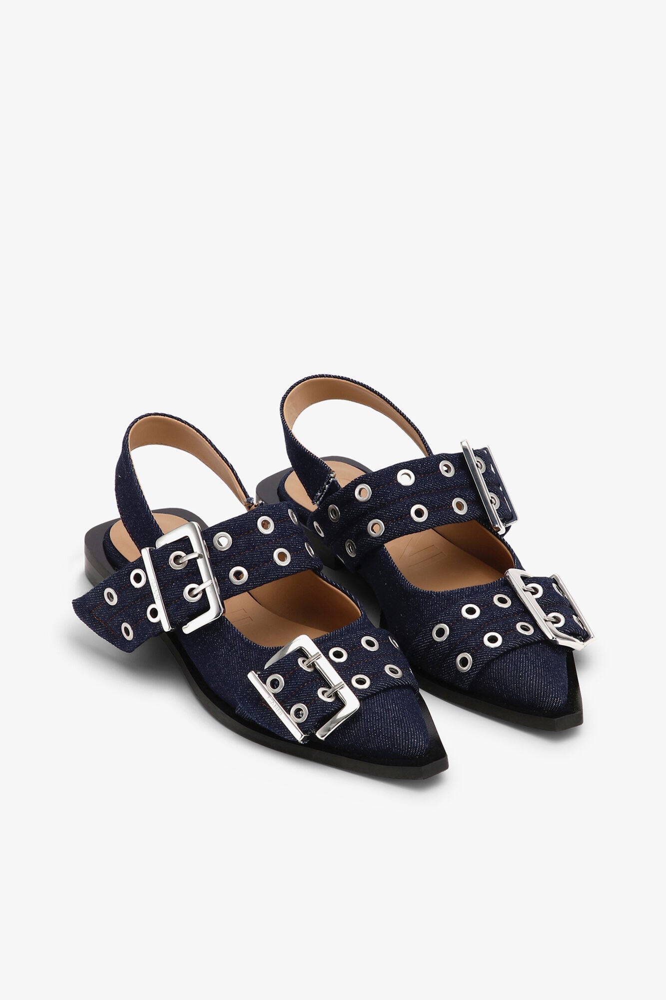 Denim Feminine Buckle Ballerinas - GANNI