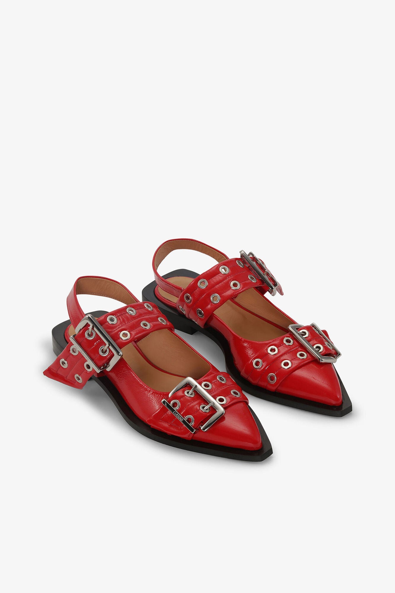 Feminine Buckle Ballerinas in Red - GANNI