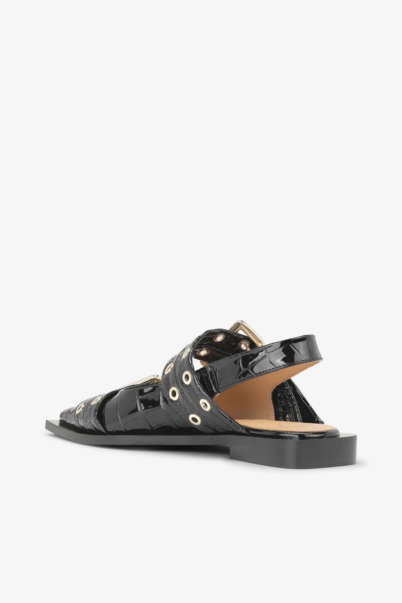 Feminine Buckle Ballerinas in Black Croco Patent - GANNI