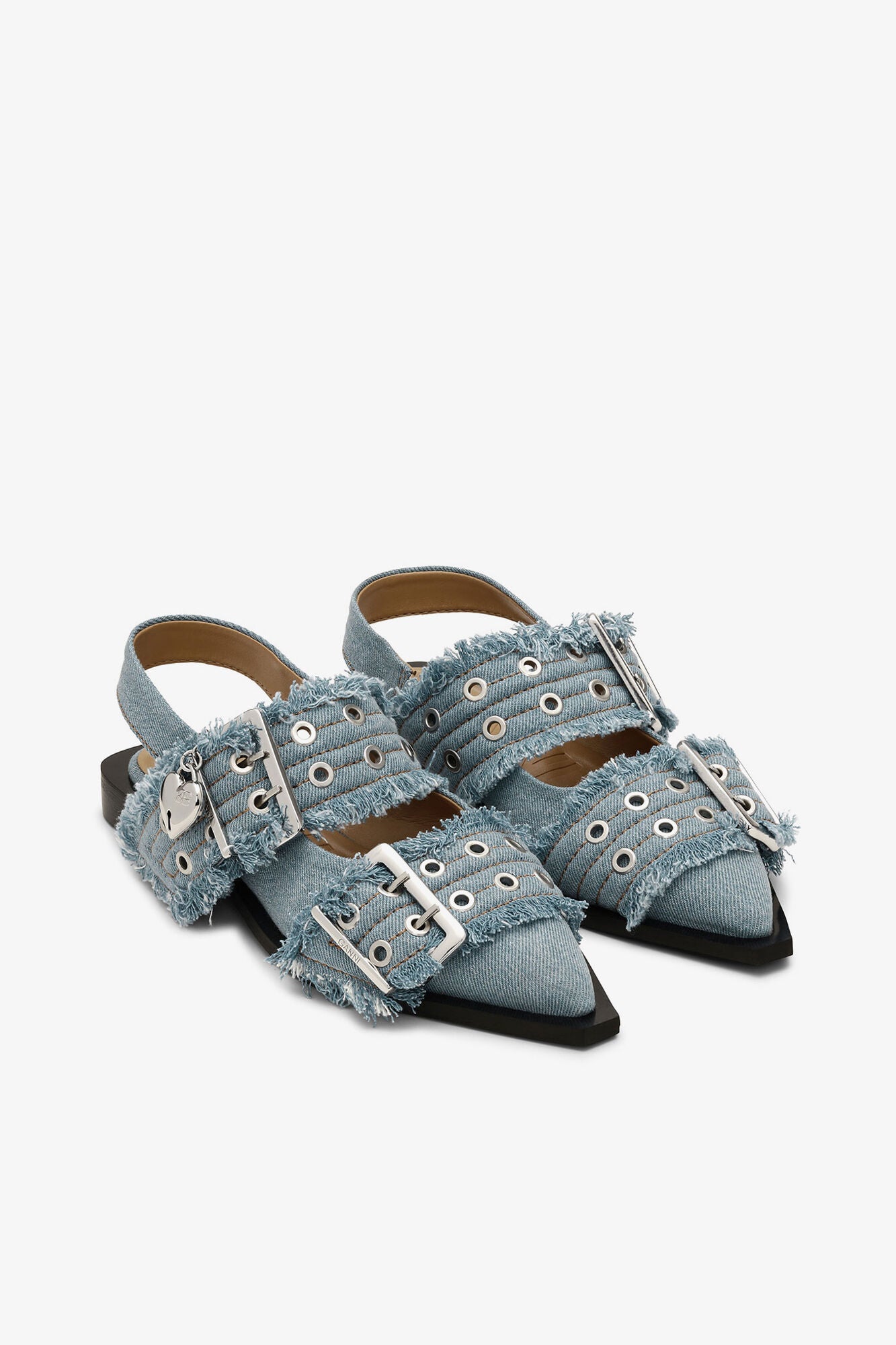 Feminine Buckle Ballerinas in Denim with Charms - GANNI