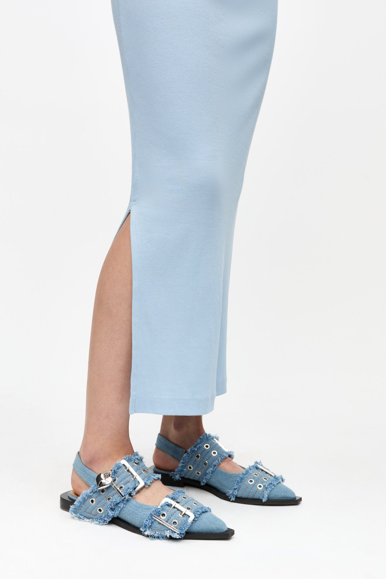 Feminine Buckle Ballerinas in Denim with Charms - GANNI