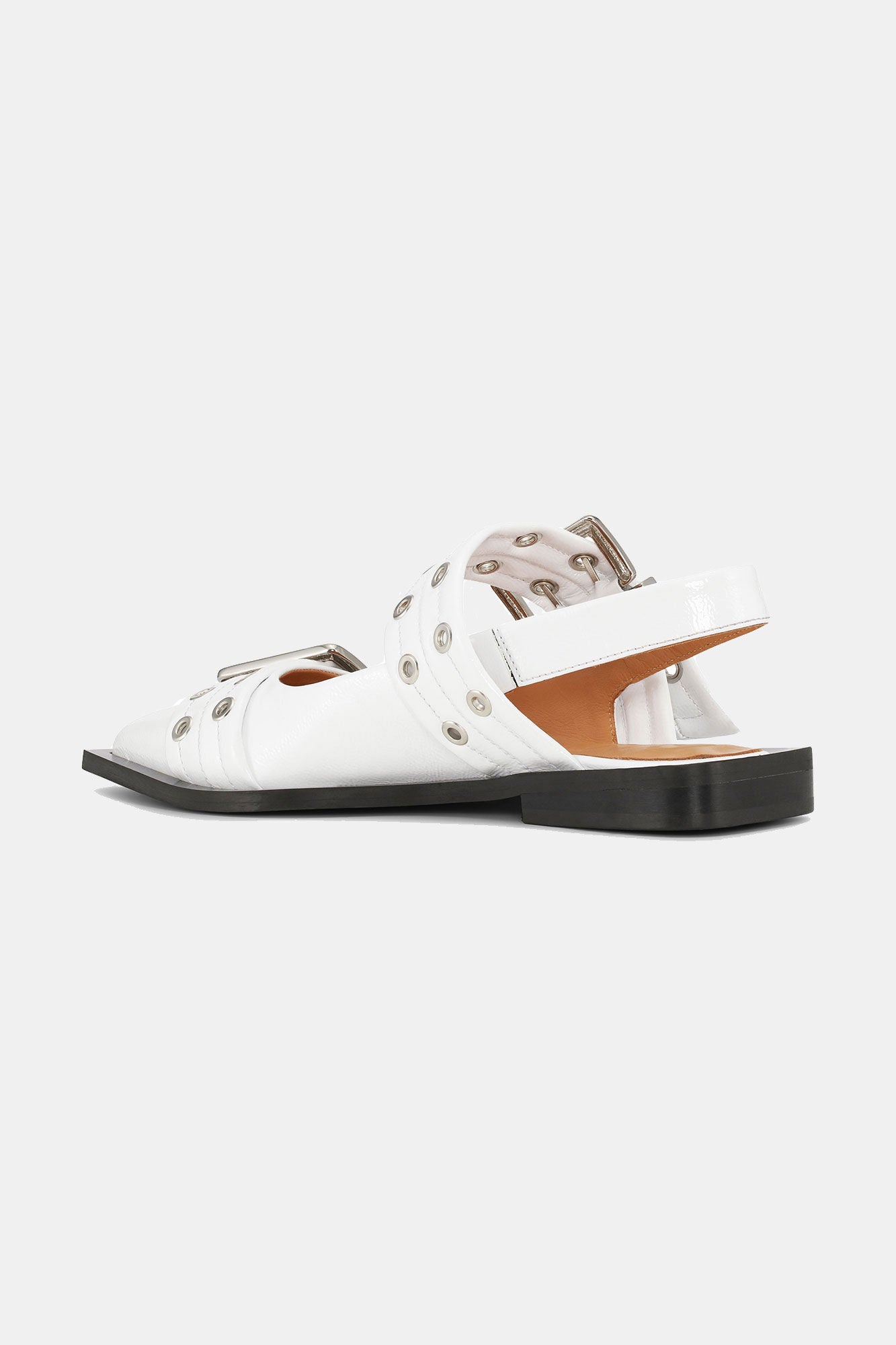 White Wide Welt Buckle Ballerinas - GANNI