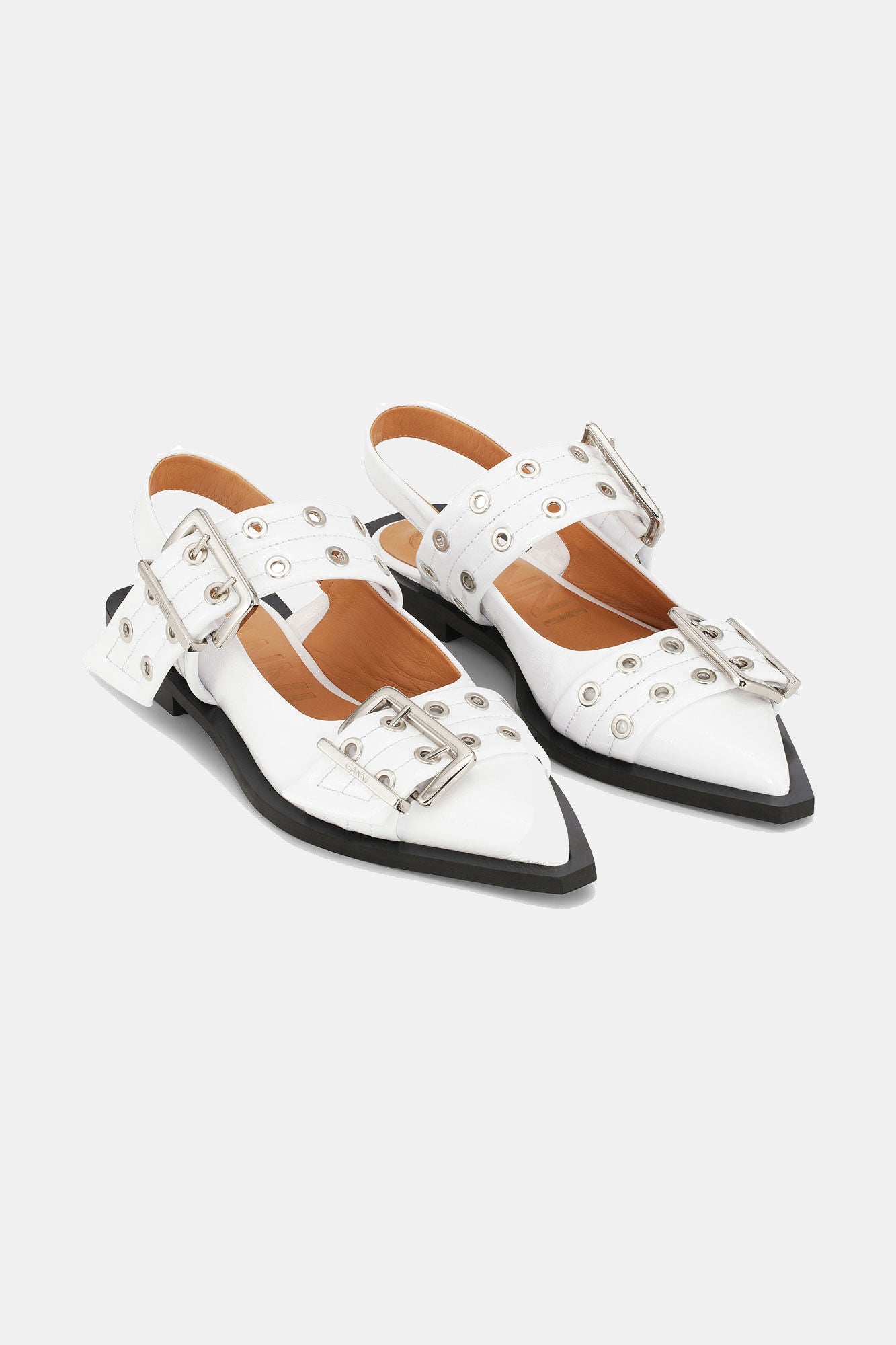 White Wide Welt Buckle Ballerinas - GANNI