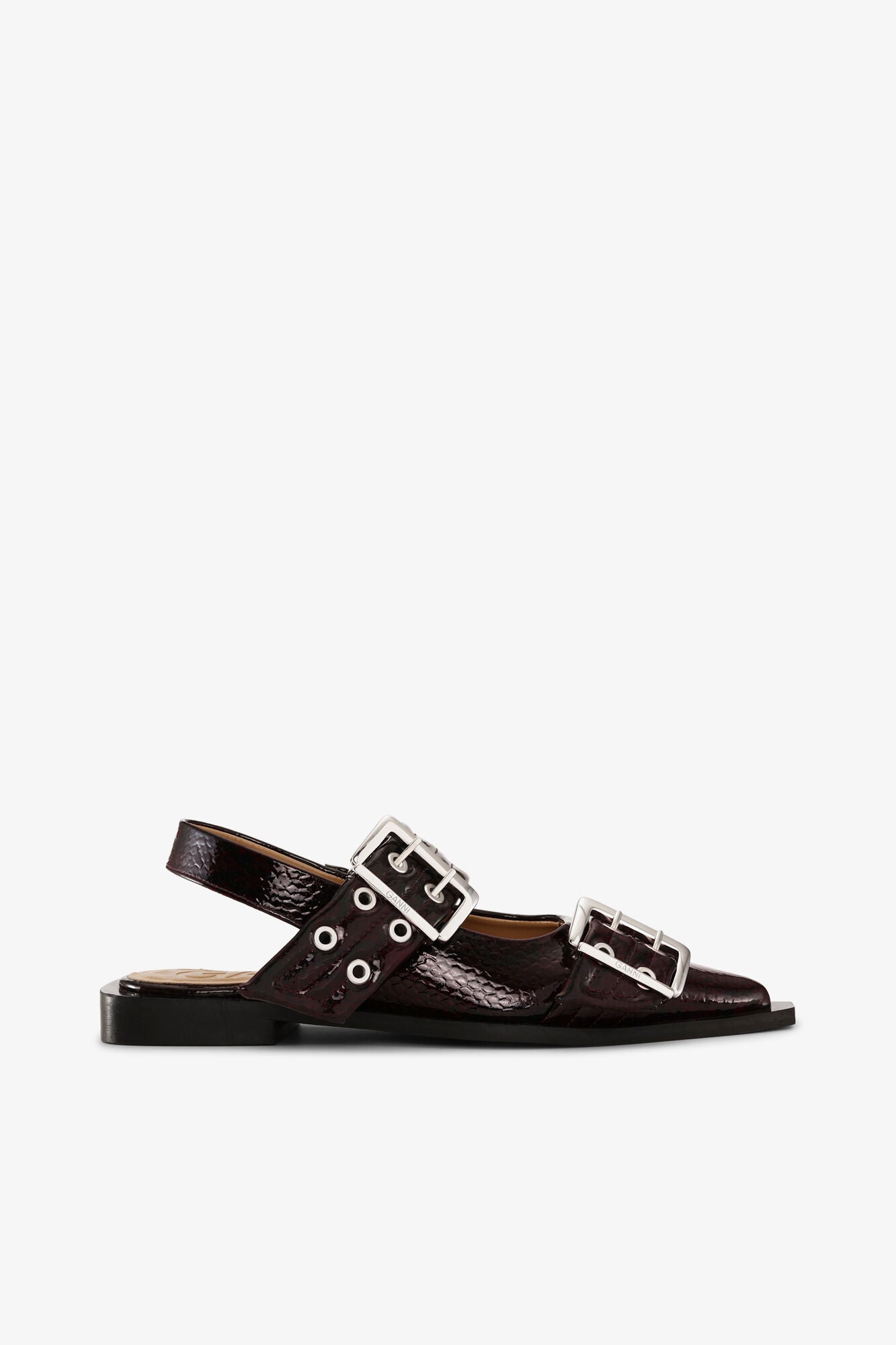 Feminine Buckle Ballerinas in Snake Burgundy - GANNI