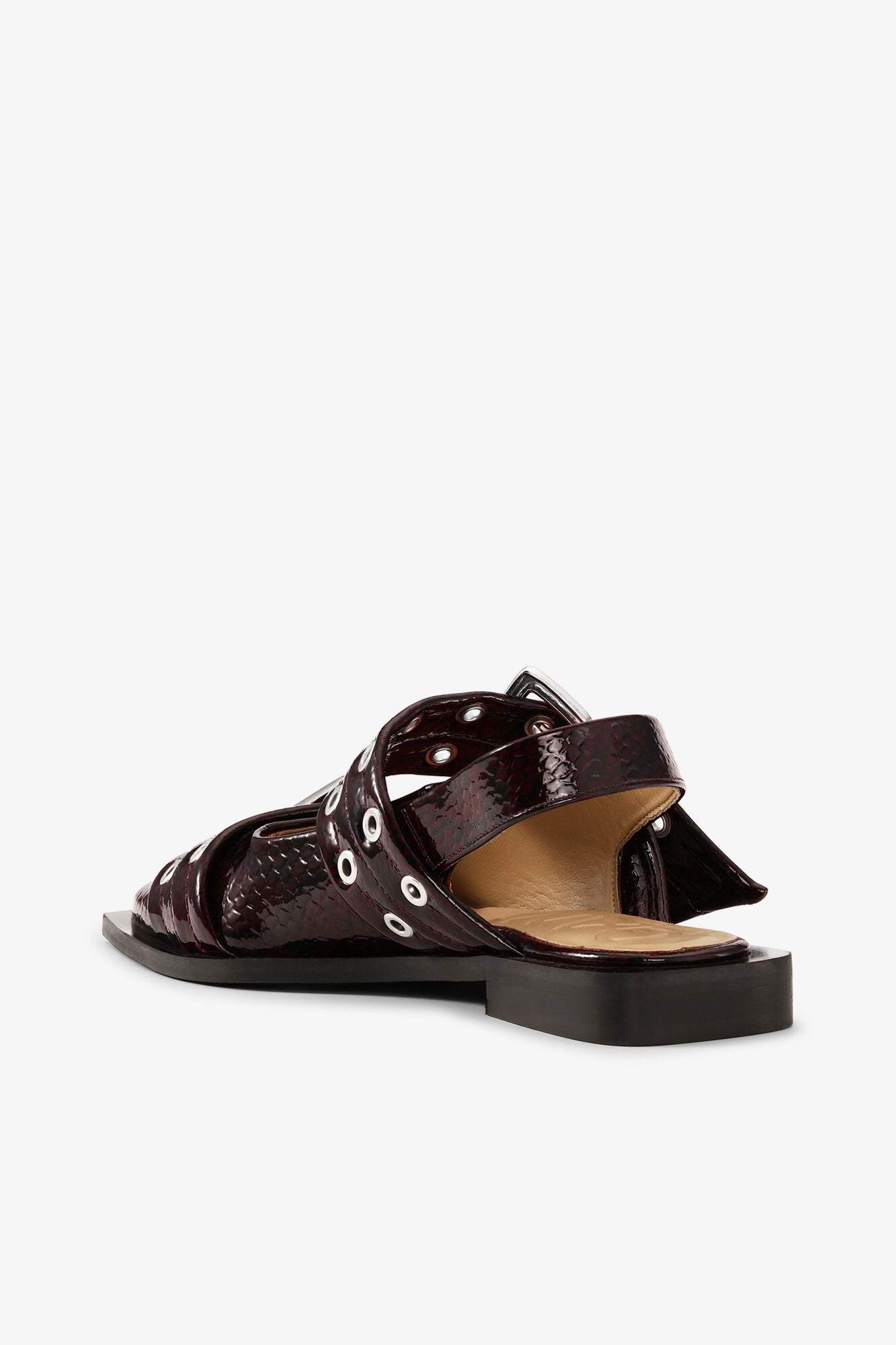 Feminine Buckle Ballerinas in Snake Burgundy - GANNI