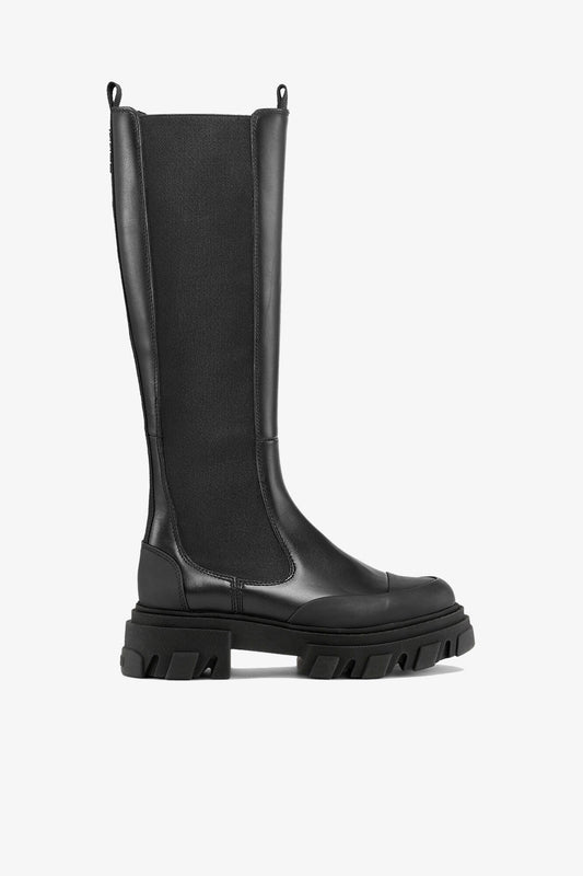 Cleated High Chelsea Boots in Black - GANNI
