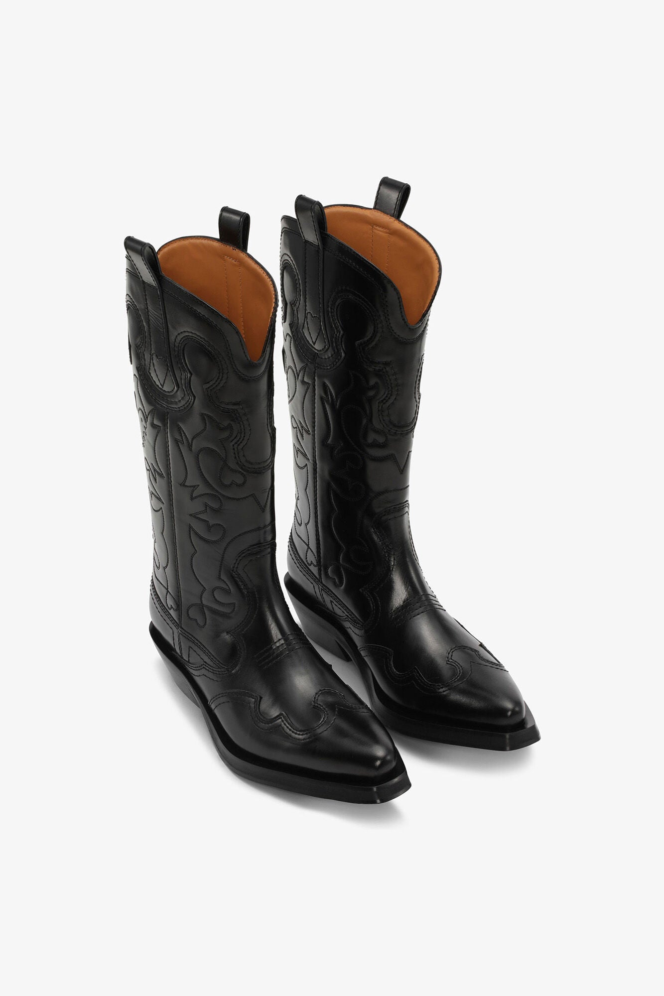 Mid Shaft Embroidered Western Boots in Black - GANNI