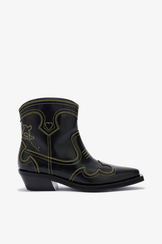 Low Shaft Embroidered Western Boots - GANNI