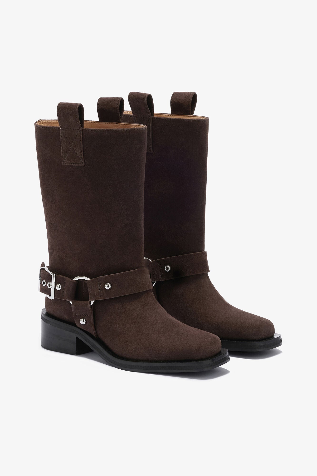 Mid Shaft Biker Boot in Brown Suede - GANNI