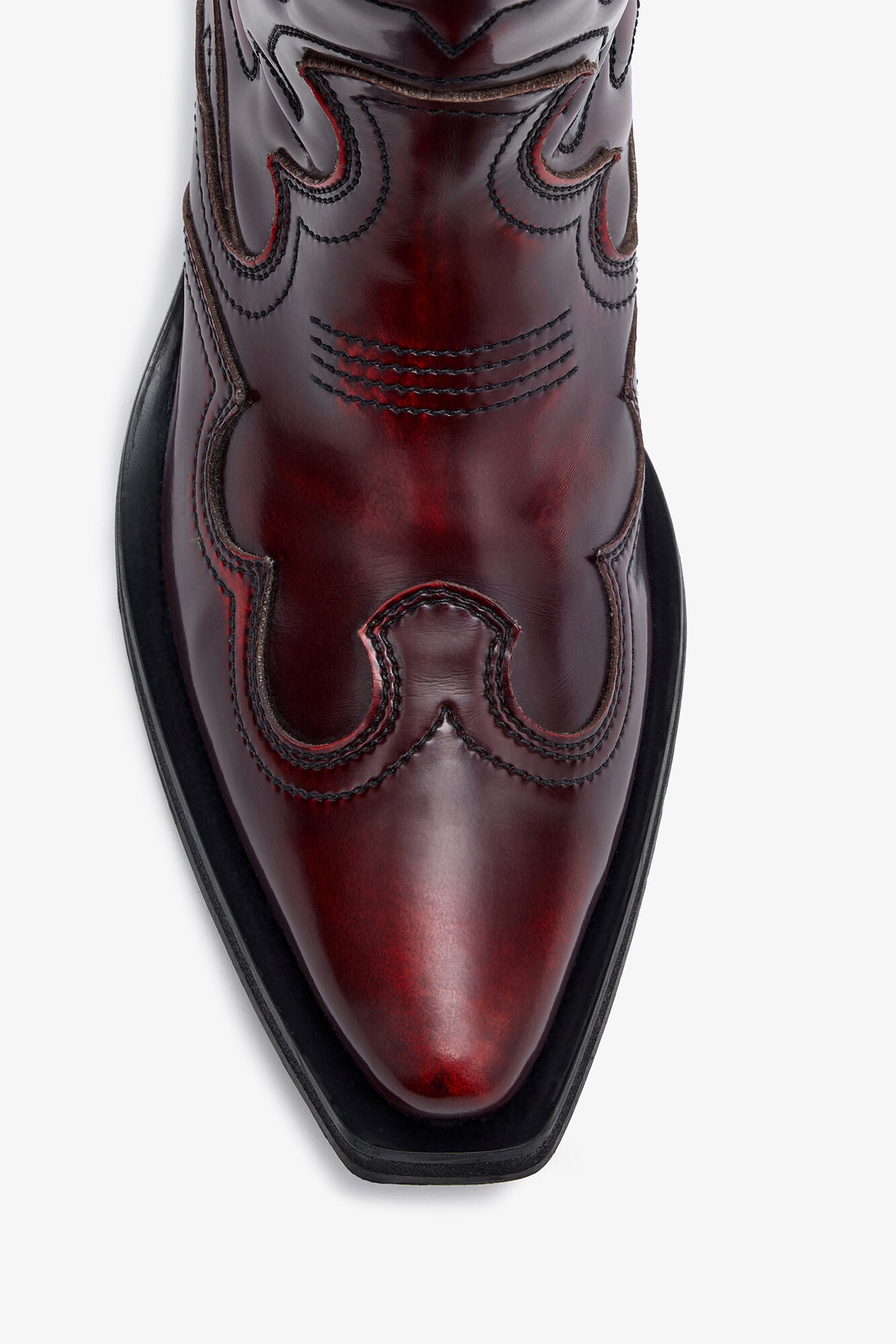 Mid Shaft Embroidered Western Boots in Burgundy - GANNI