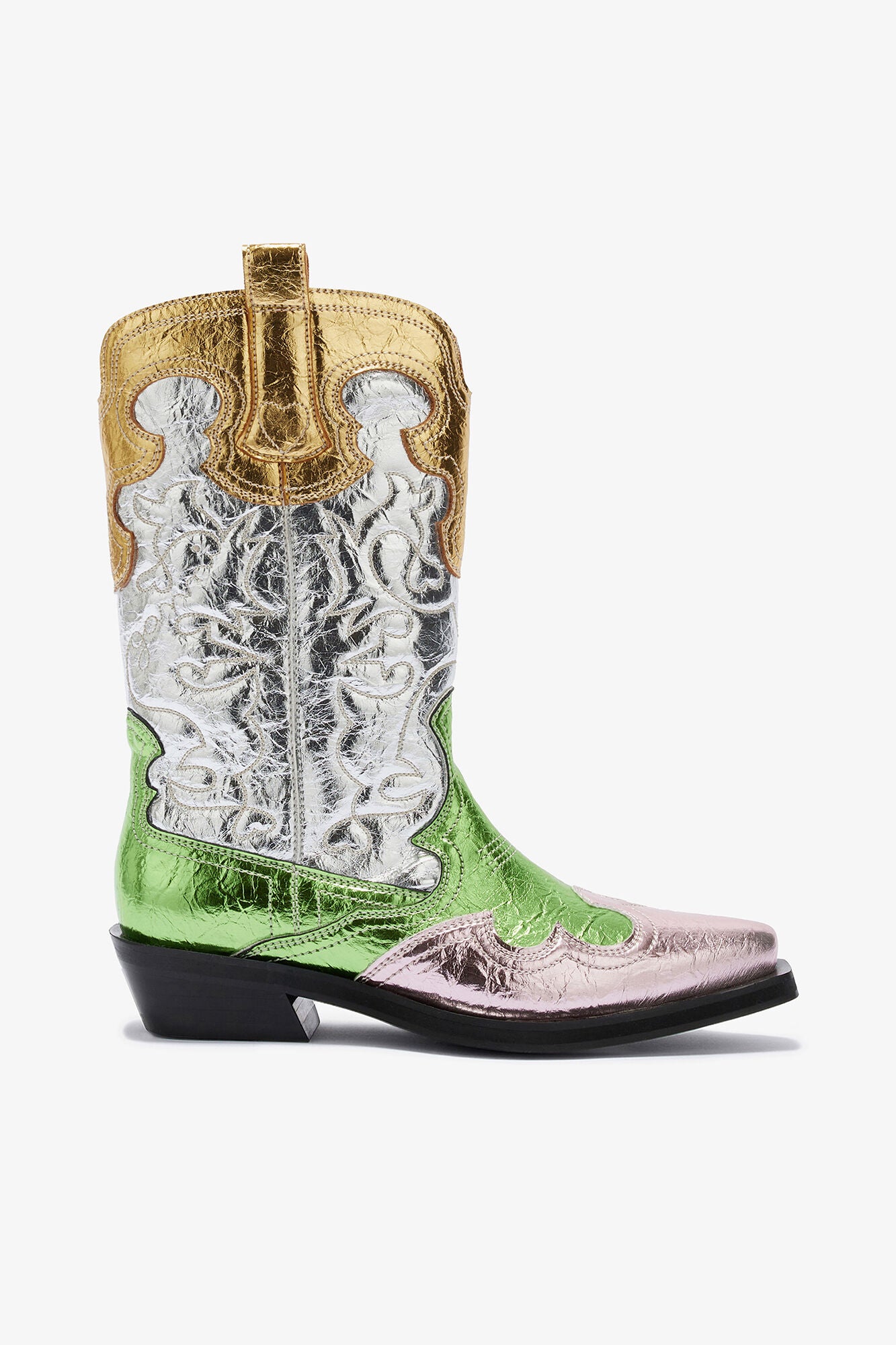 Mid Shaft Embroidered Western Boots - GANNI