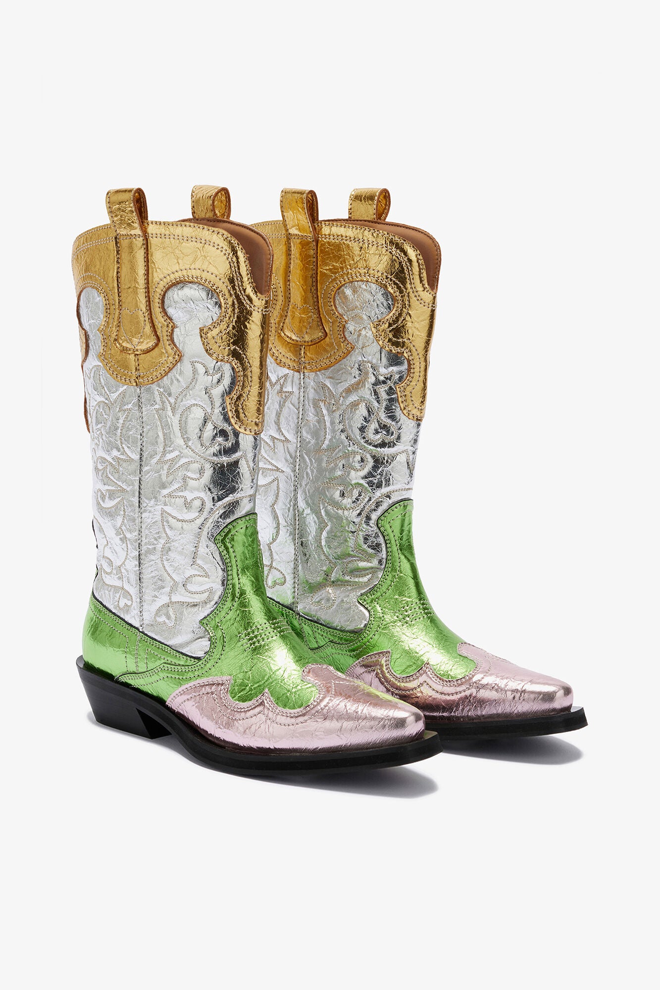 Mid Shaft Embroidered Western Boots - GANNI
