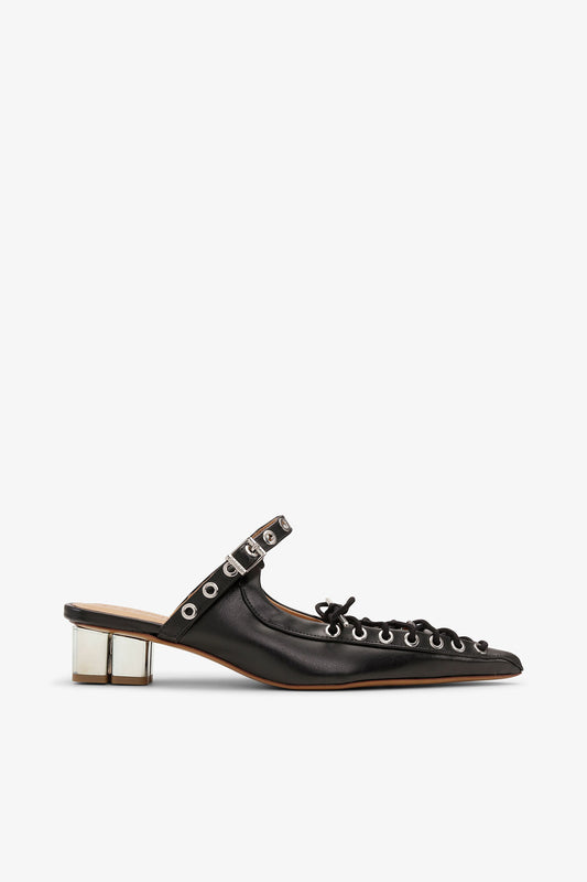 Lace-Up Mules in Black Oleatex - GANNI