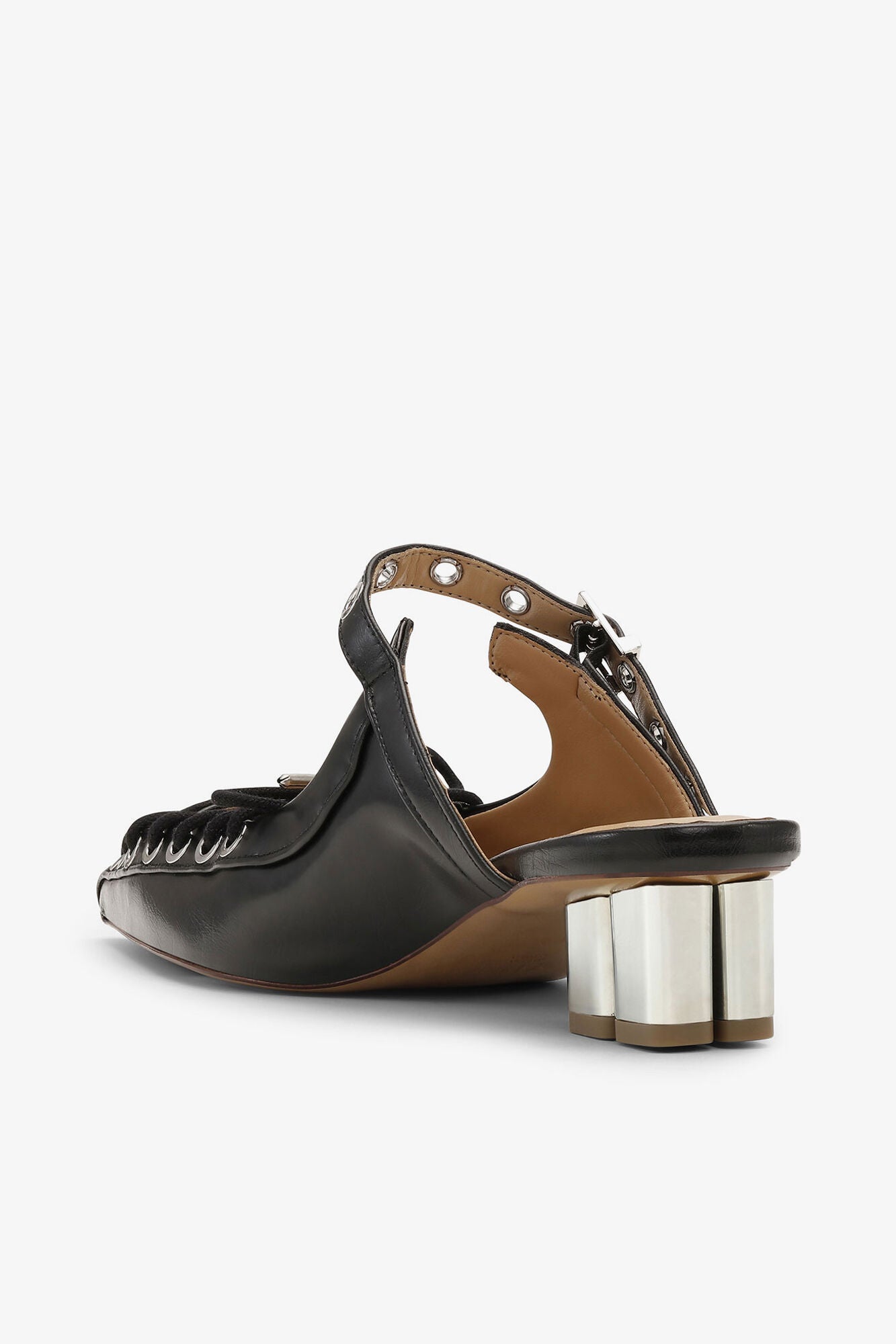 Lace-Up Mules in Black Oleatex - GANNI