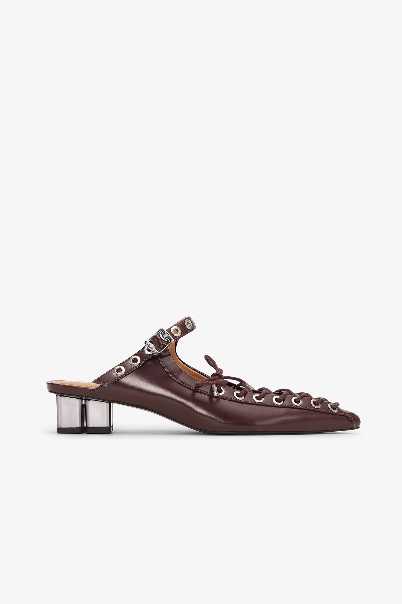 Lace-Up Mules in Brown Oleatex - GANNI