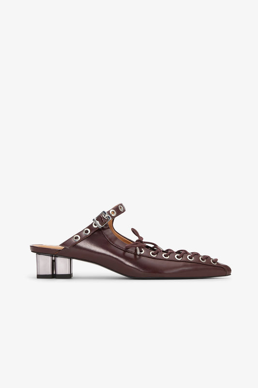 Lace-Up Mules in Brown Oleatex - GANNI