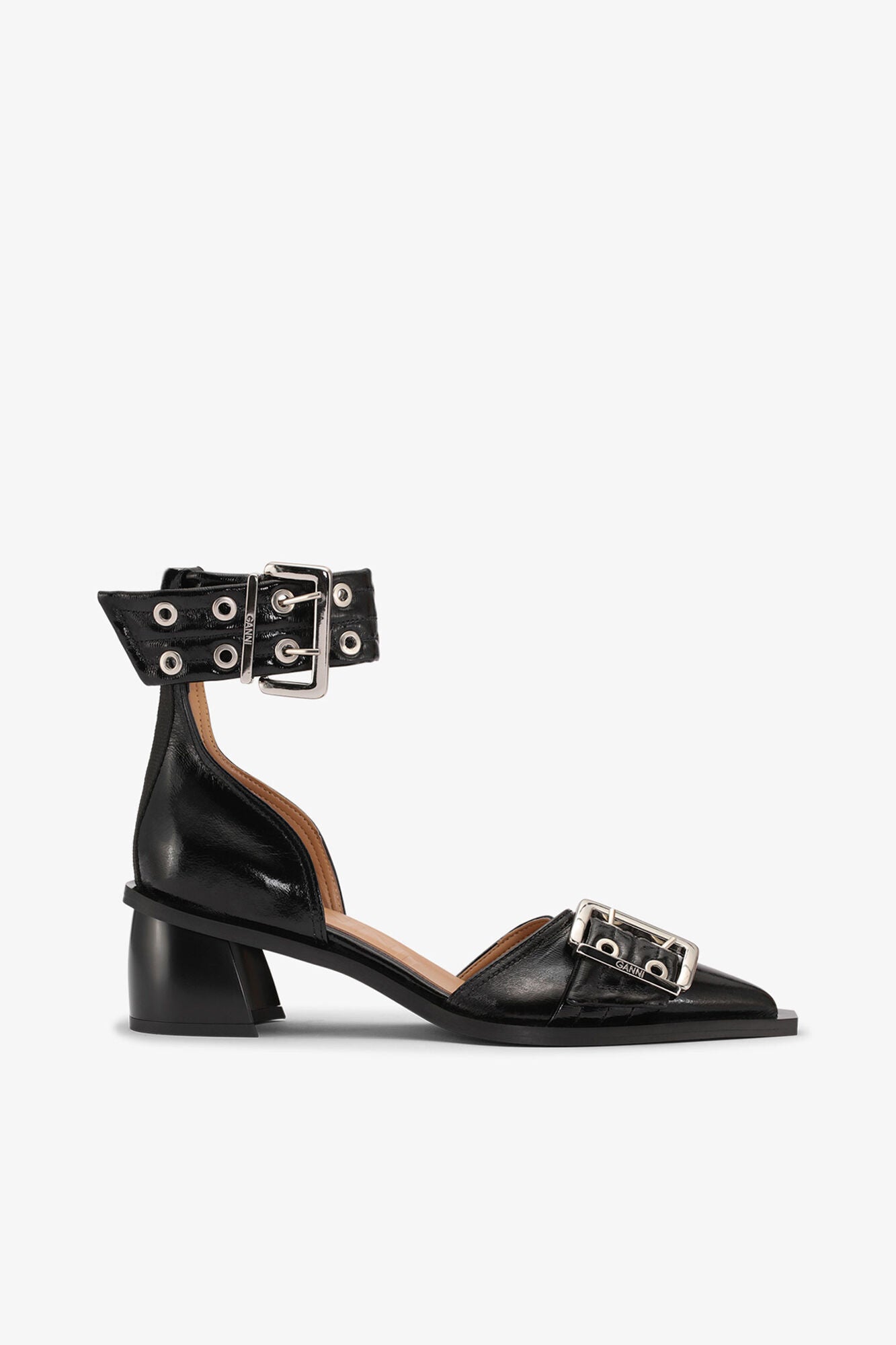 Black Chunky Buckle Open Cut Pumps - GANNI