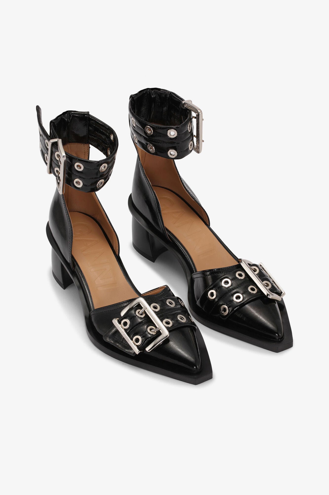 Black Chunky Buckle Open Cut Pumps - GANNI