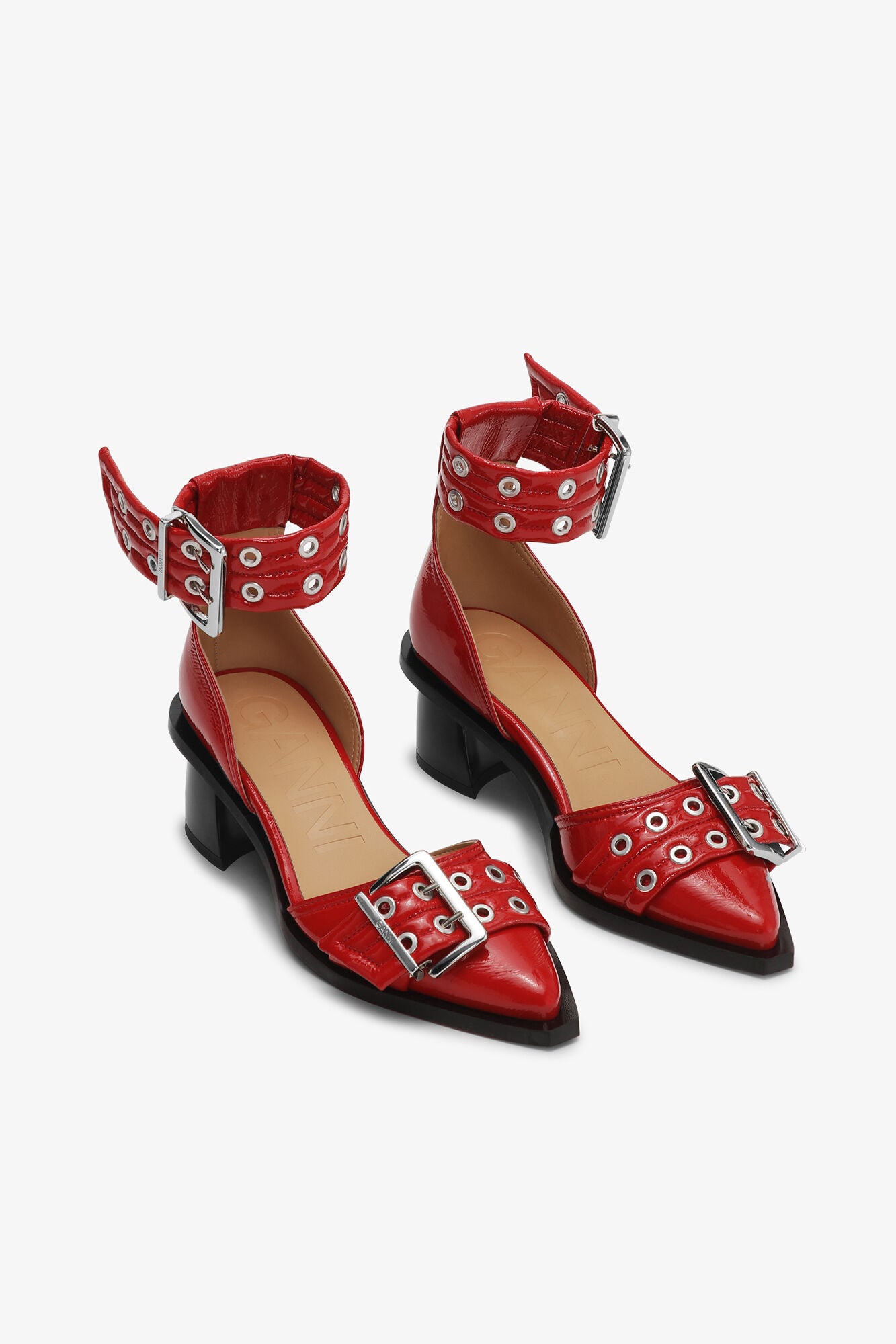Red Feminine Buckle Open Cut Pumps - GANNI