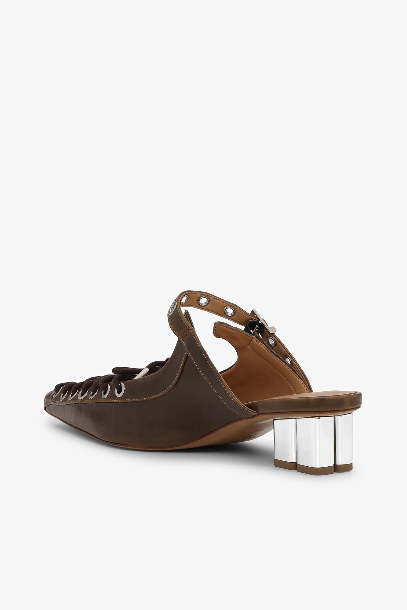 Lace-Up Mules in Dark-Olive Oleatex - GANNI