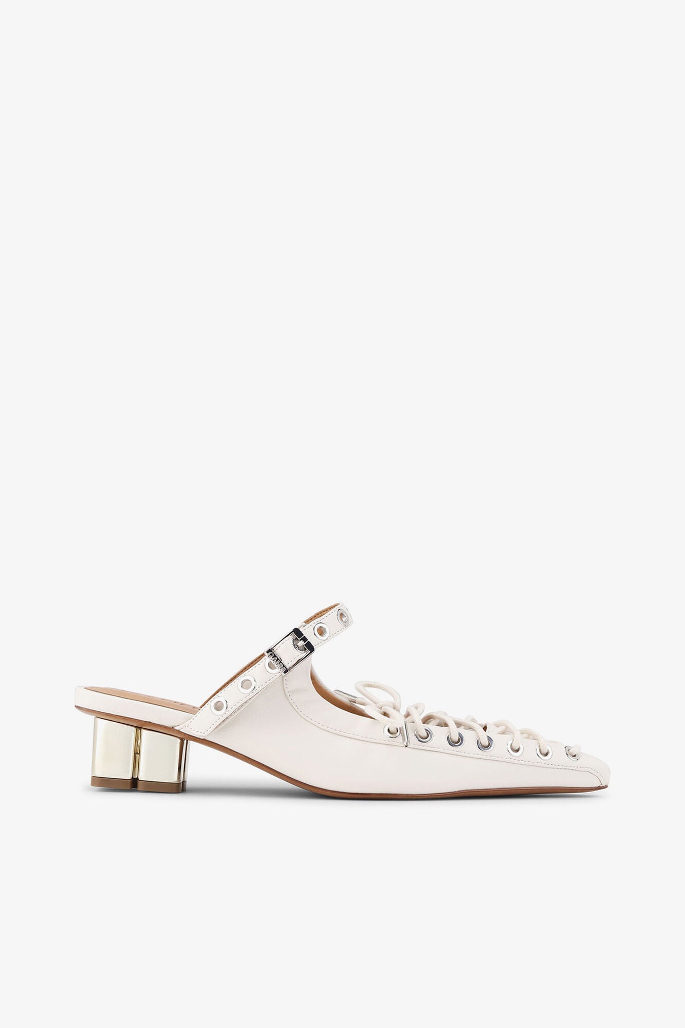 Lace-Up Mules in Ivory - GANNI