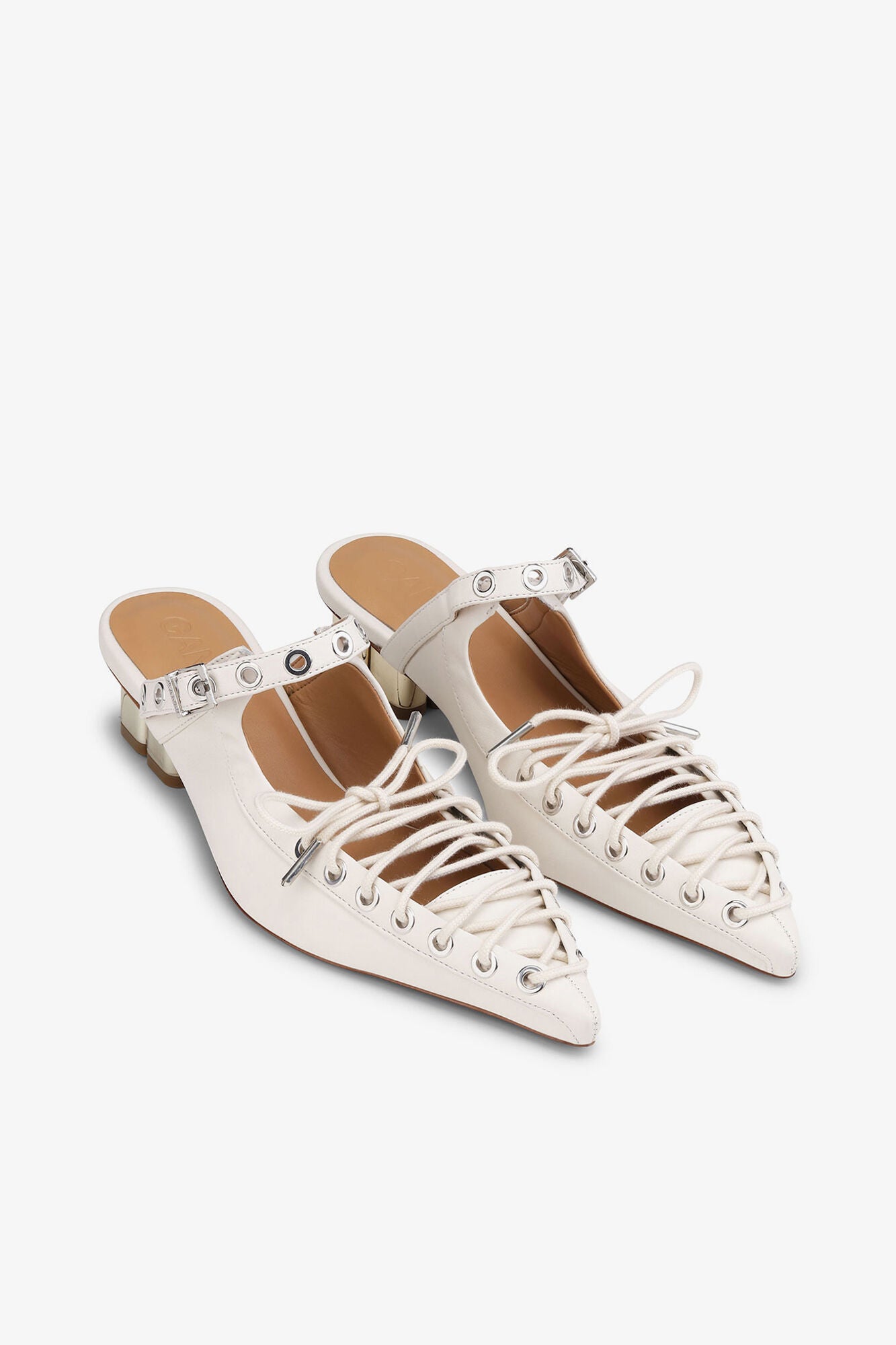 Lace-Up Mules in Ivory - GANNI