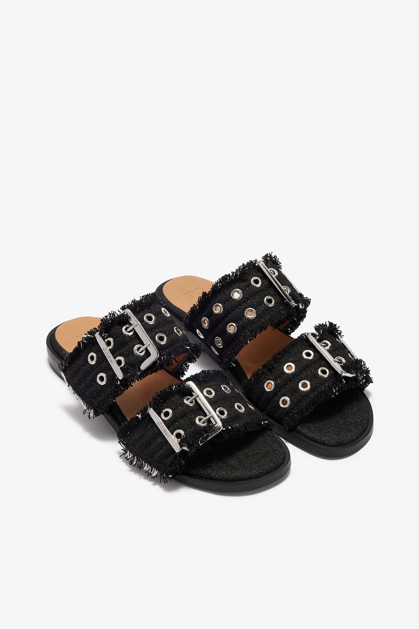 Feminine Buckle Two-Strap Sandals in Black - GANNI