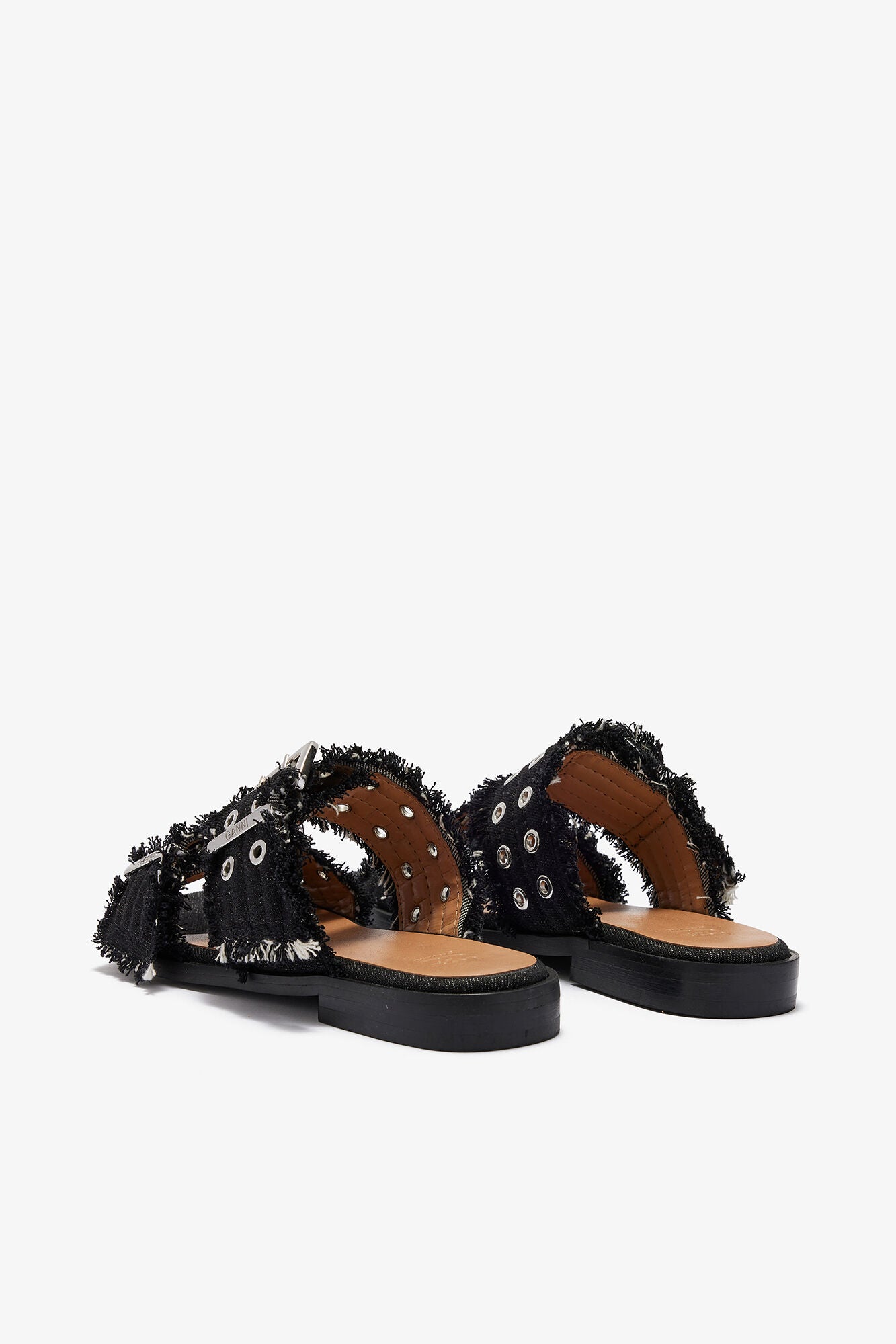 Feminine Buckle Two-Strap Sandals in Black - GANNI
