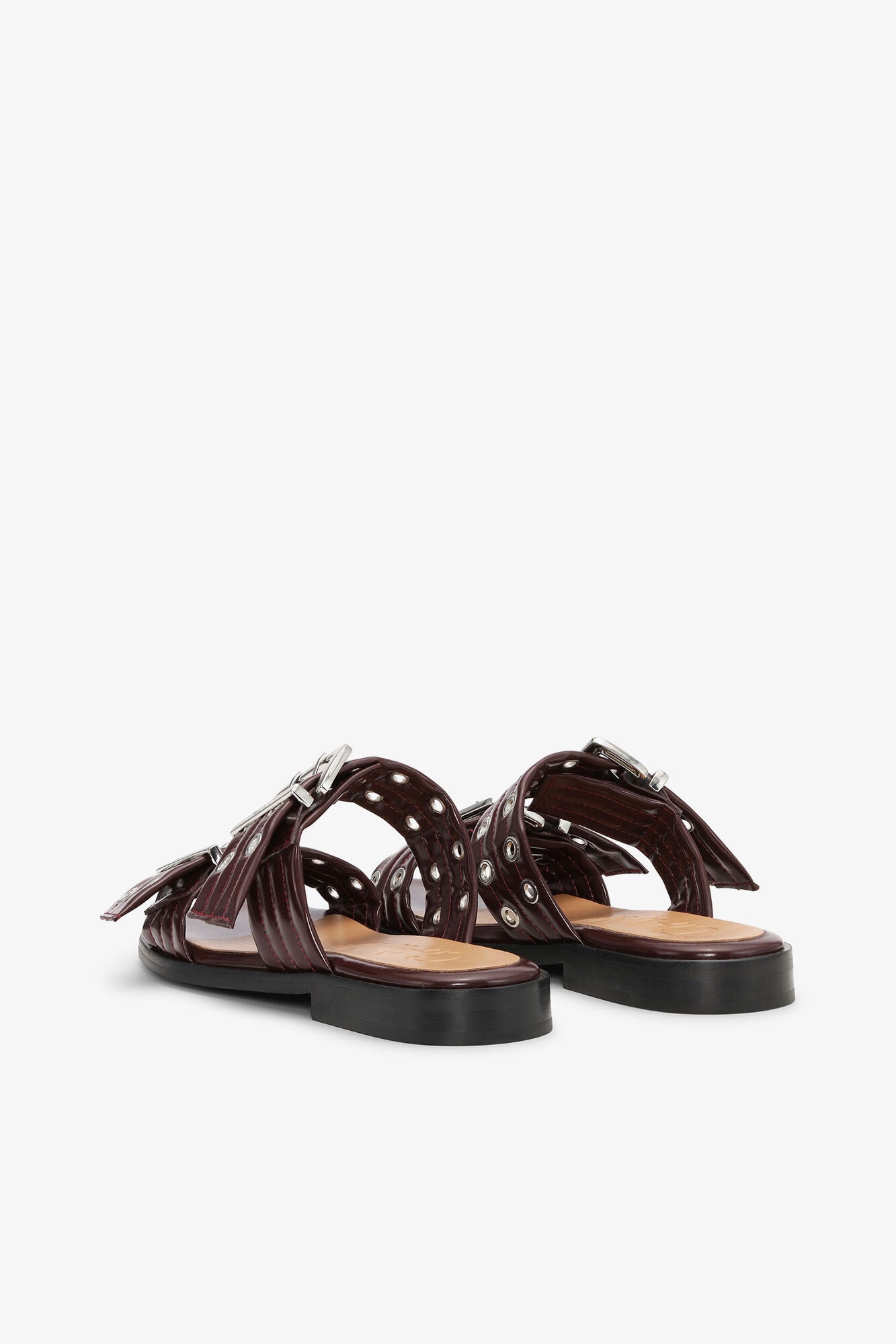 Feminine Buckle Two-Strap Sandals in Burgundy - GANNI