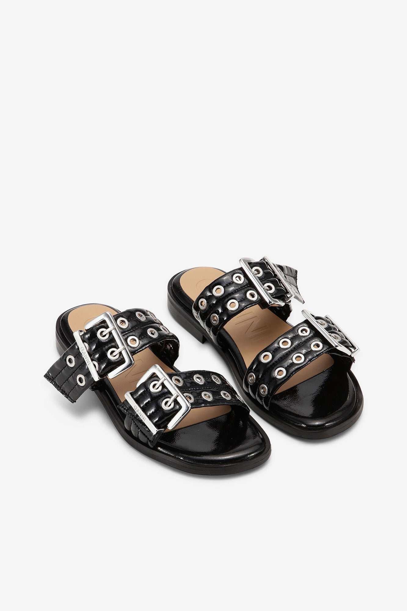 Feminine Buckle Two-Strap Sandals in Black - GANNI