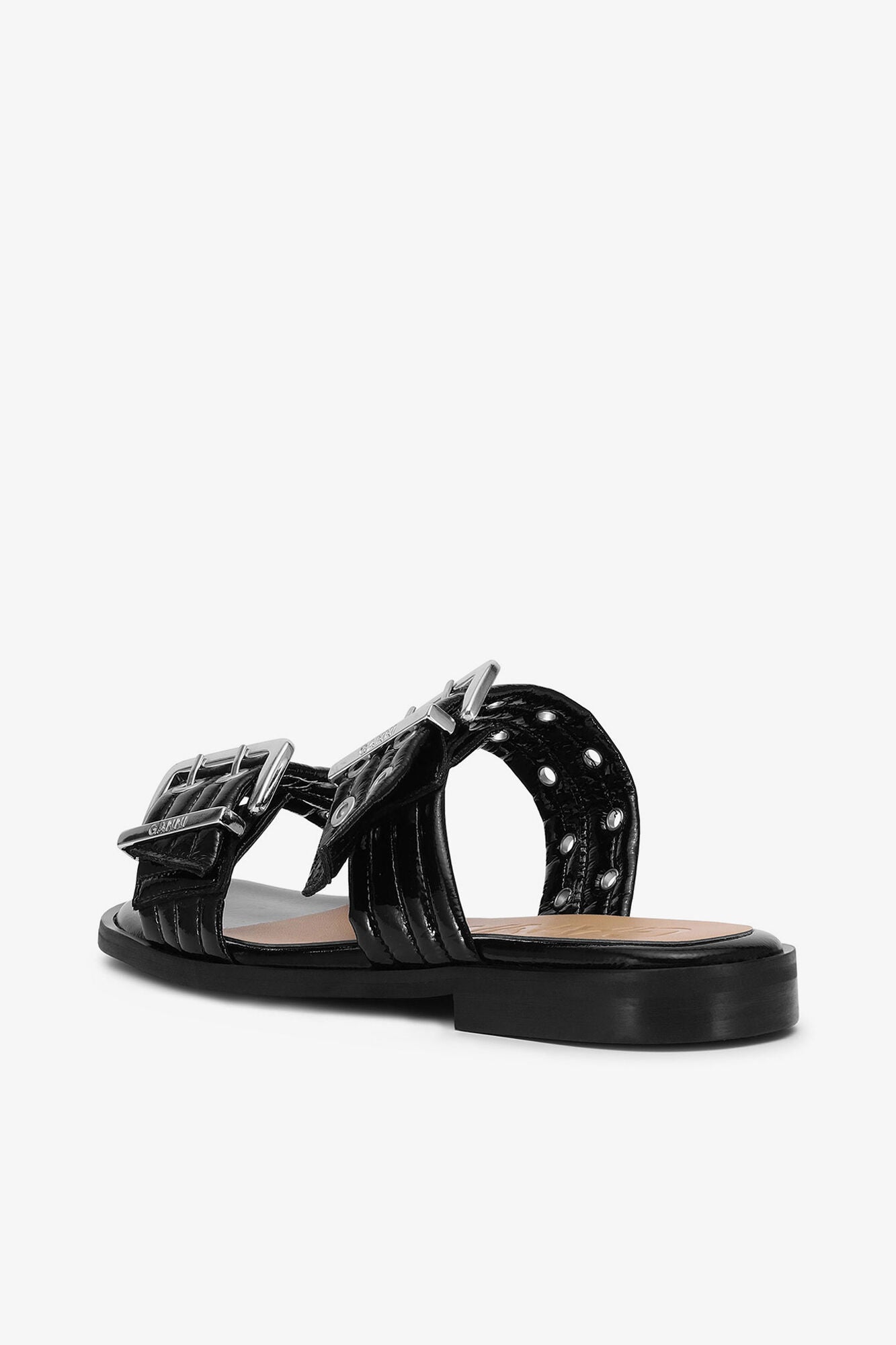 Feminine Buckle Two-Strap Sandals in Black - GANNI
