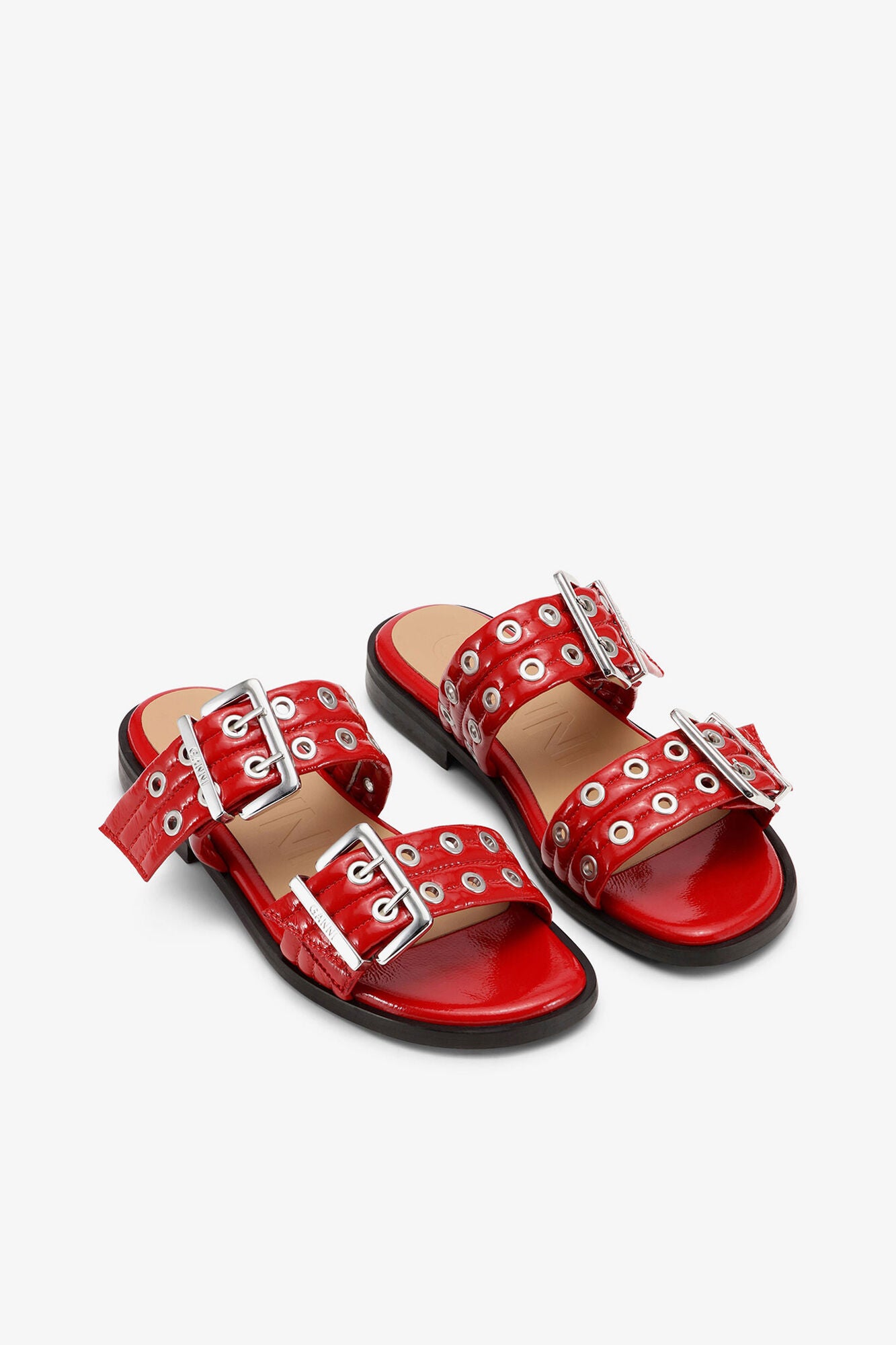 Feminine Buckle Two-Strap Sandals in Red - GANNI