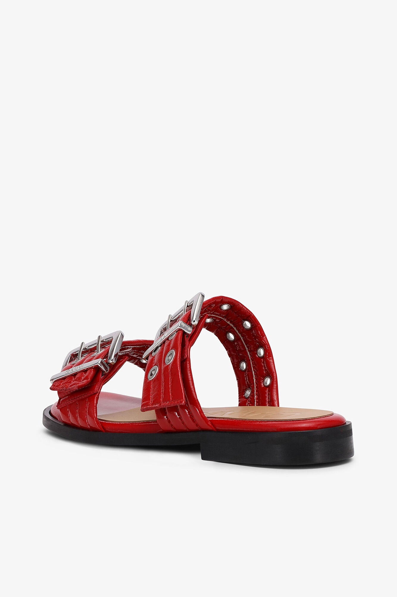 Feminine Buckle Two-Strap Sandals in Red - GANNI