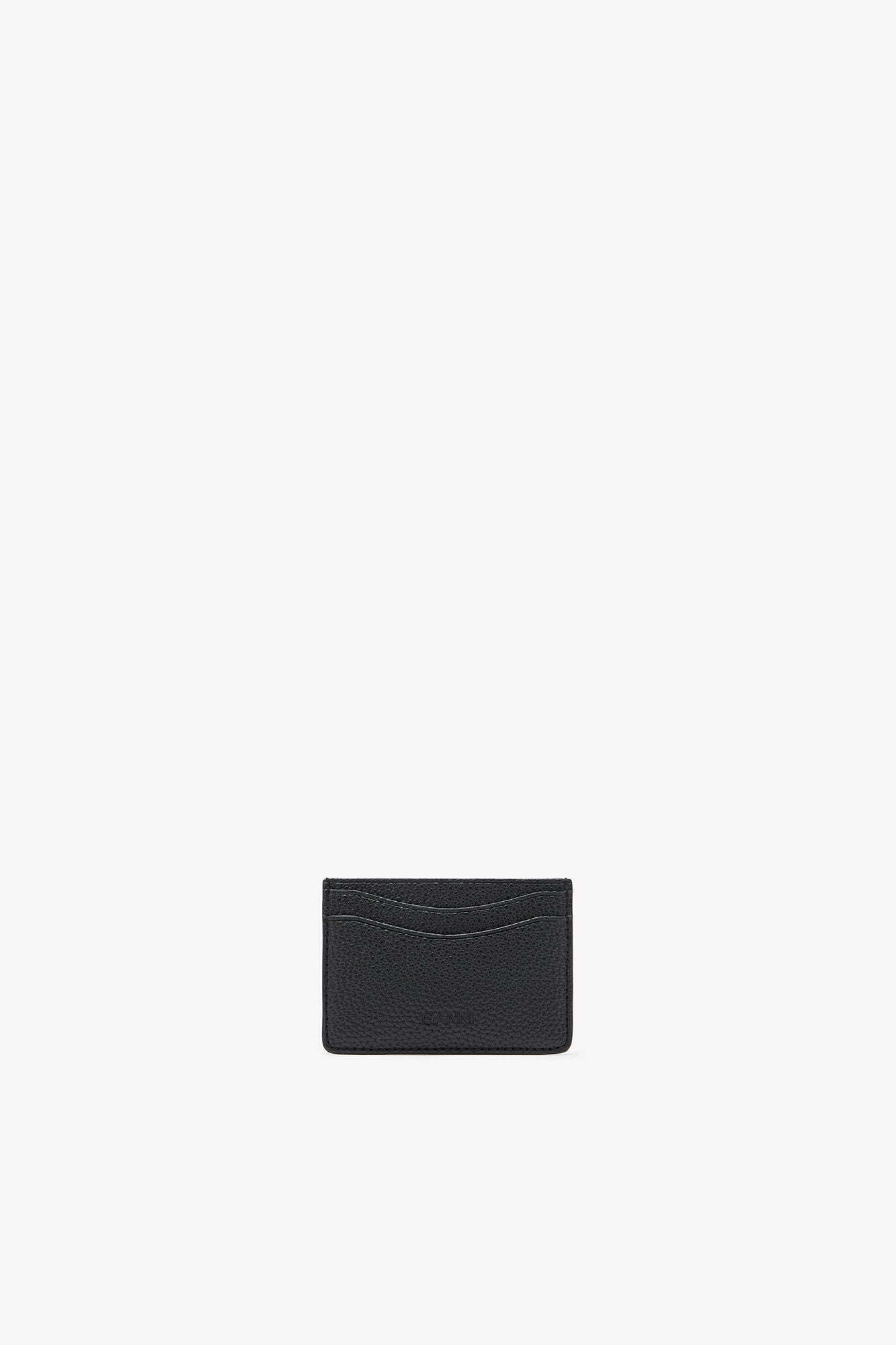 Black Card Holder in Grained Black with Gold - GANNI