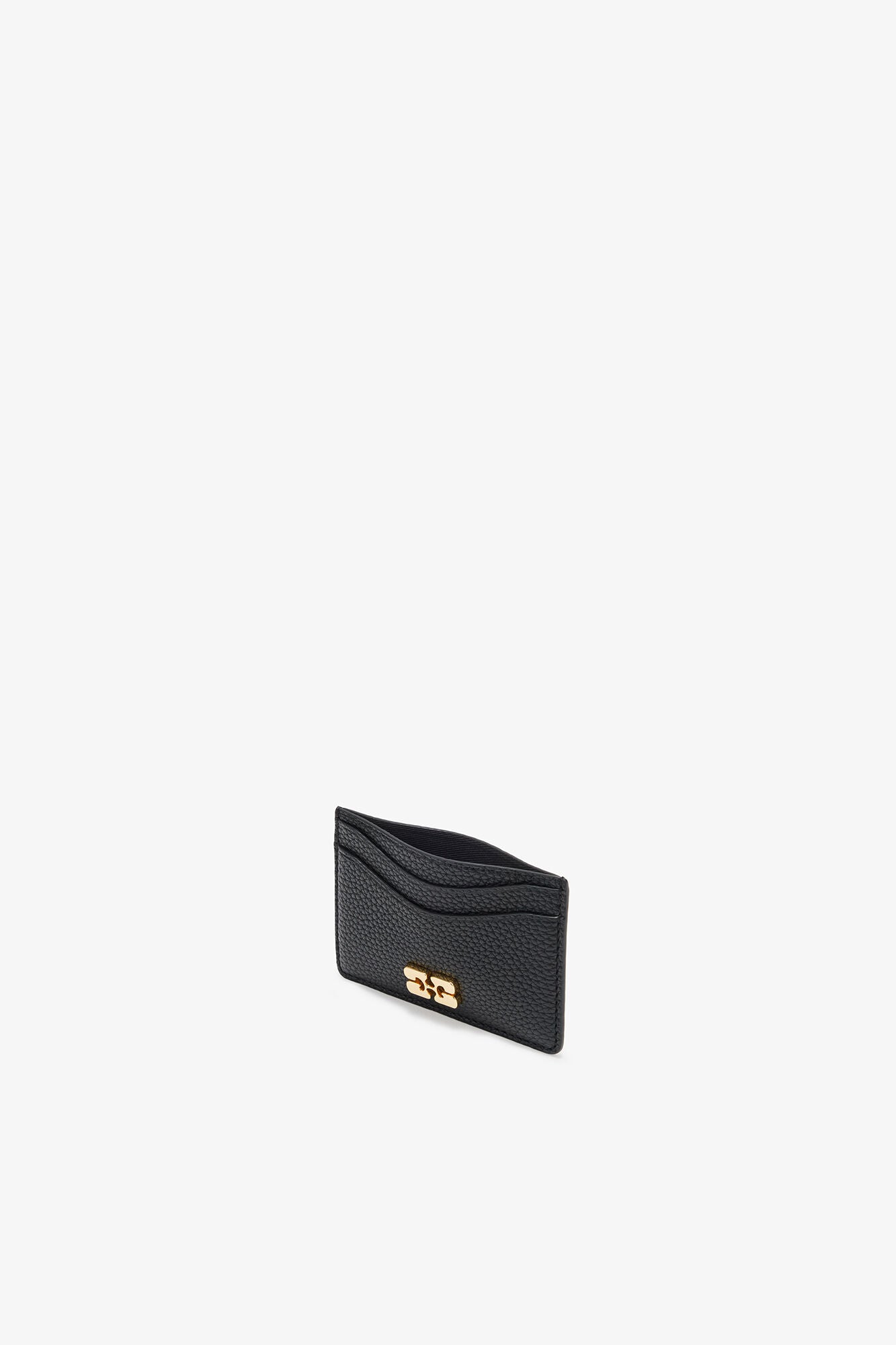 Black Card Holder in Grained Black with Gold - GANNI