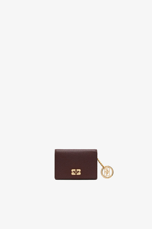 Chicory Coffee Card Holder With Flap in Grained Brown - GANNI