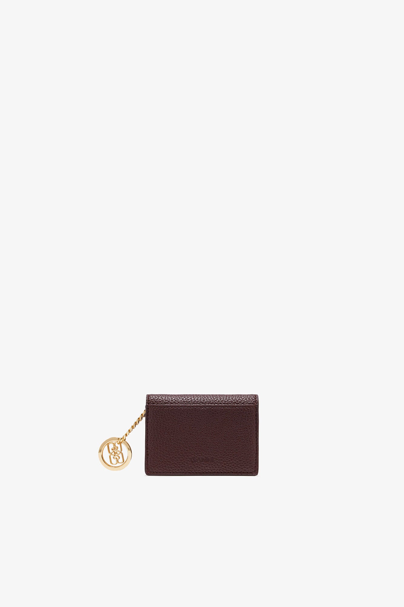 Chicory Coffee Card Holder With Flap in Grained Brown - GANNI