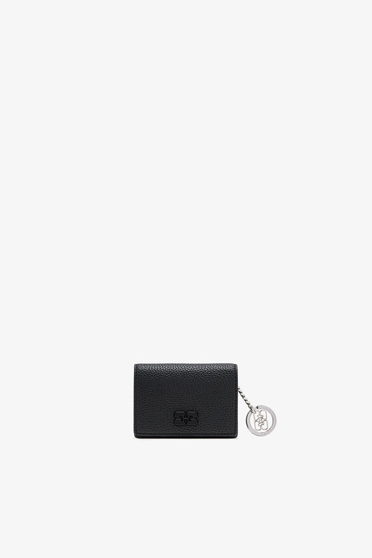 Black Card Holder With Flap in Grained Black - GANNI