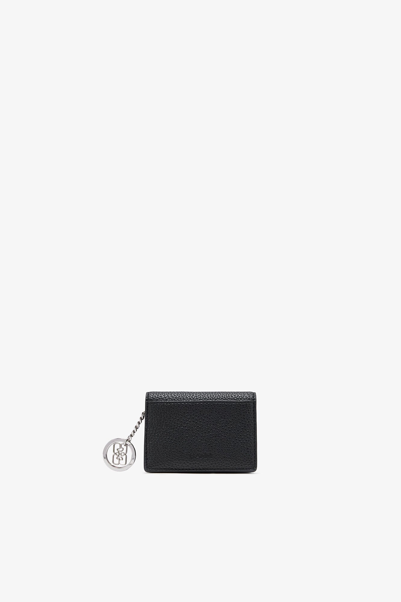 Black Card Holder With Flap in Grained Black - GANNI